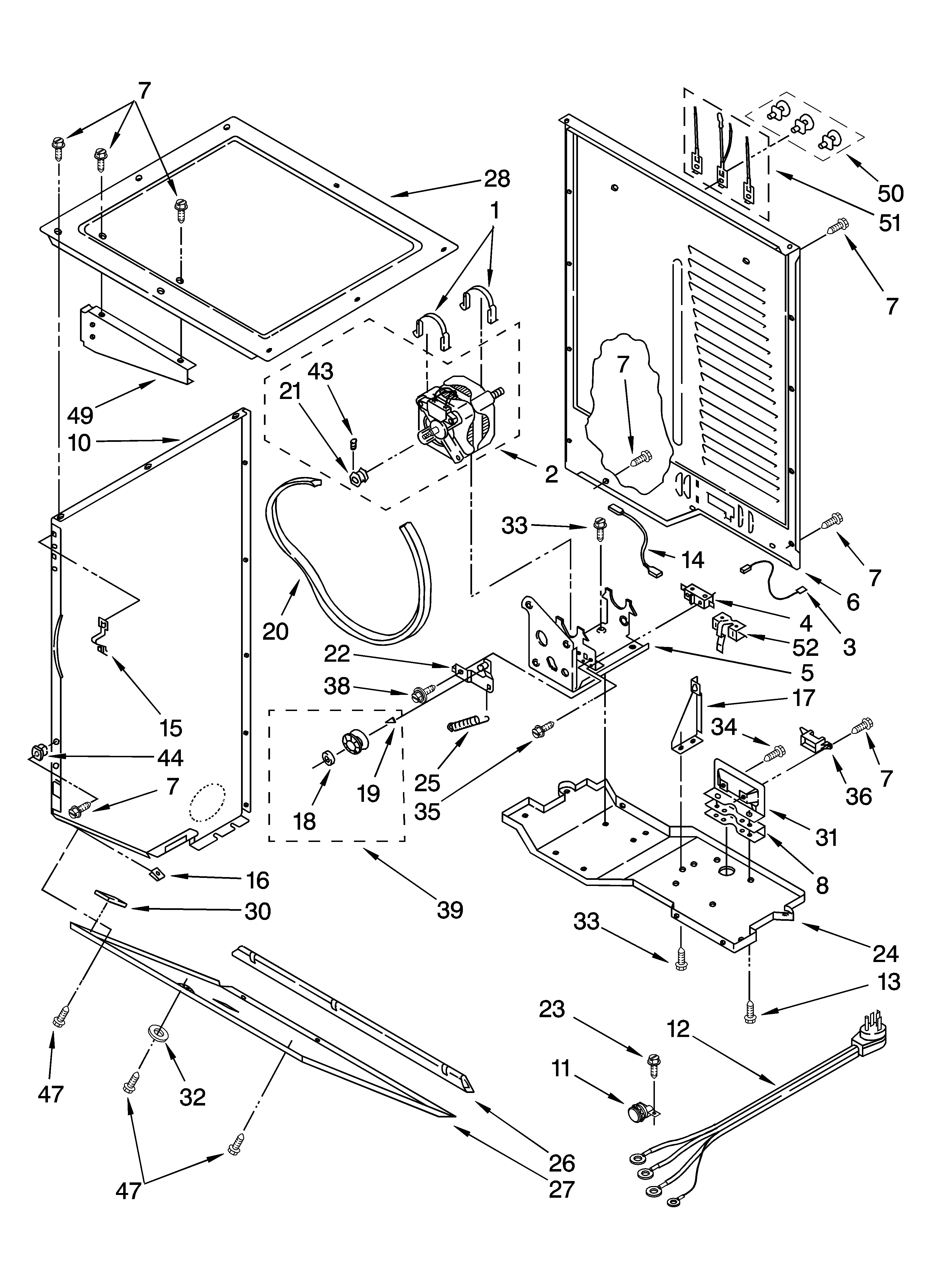 Dryer cabinet and motor parts