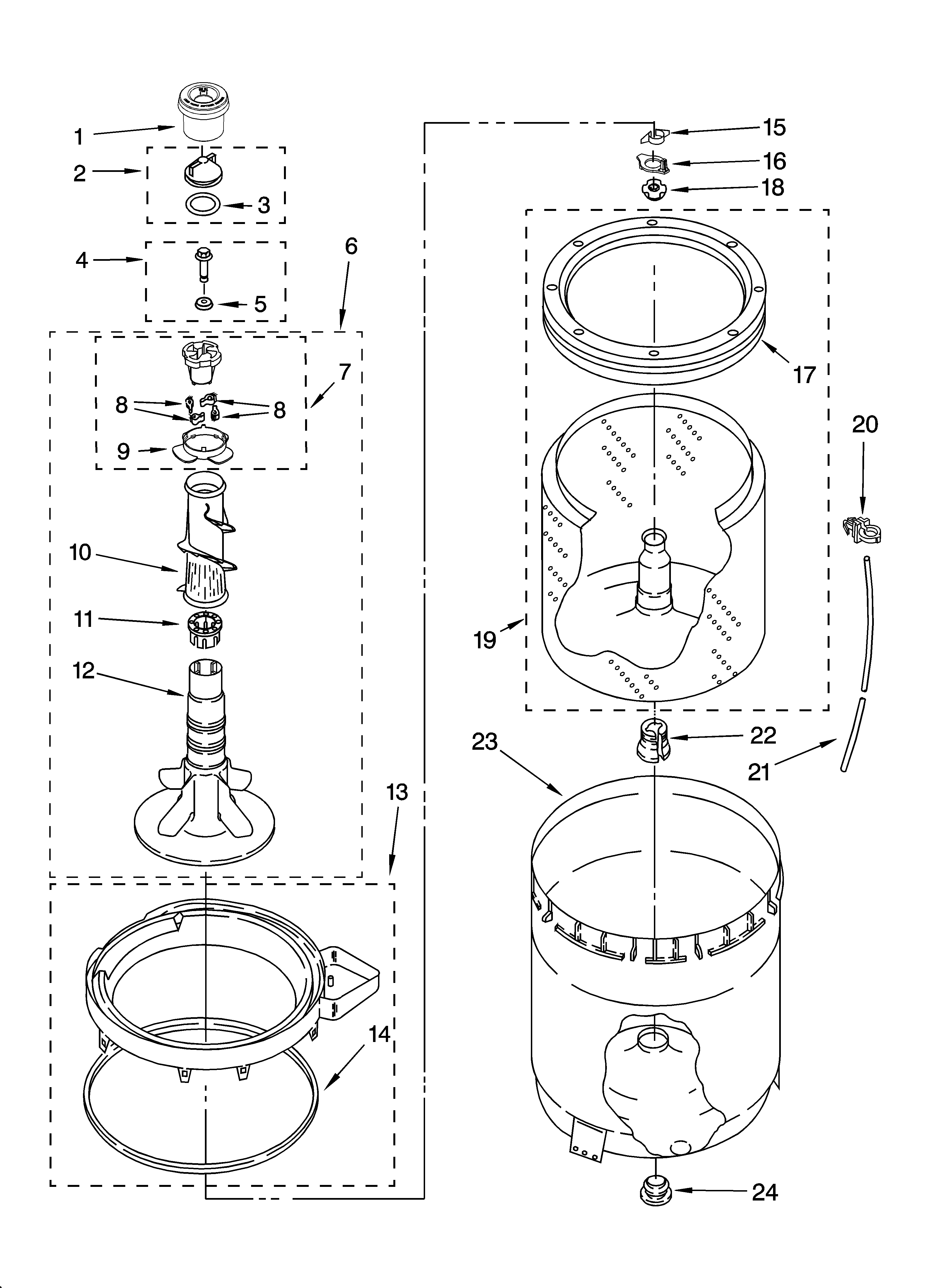 Agitator, basket and tub parts