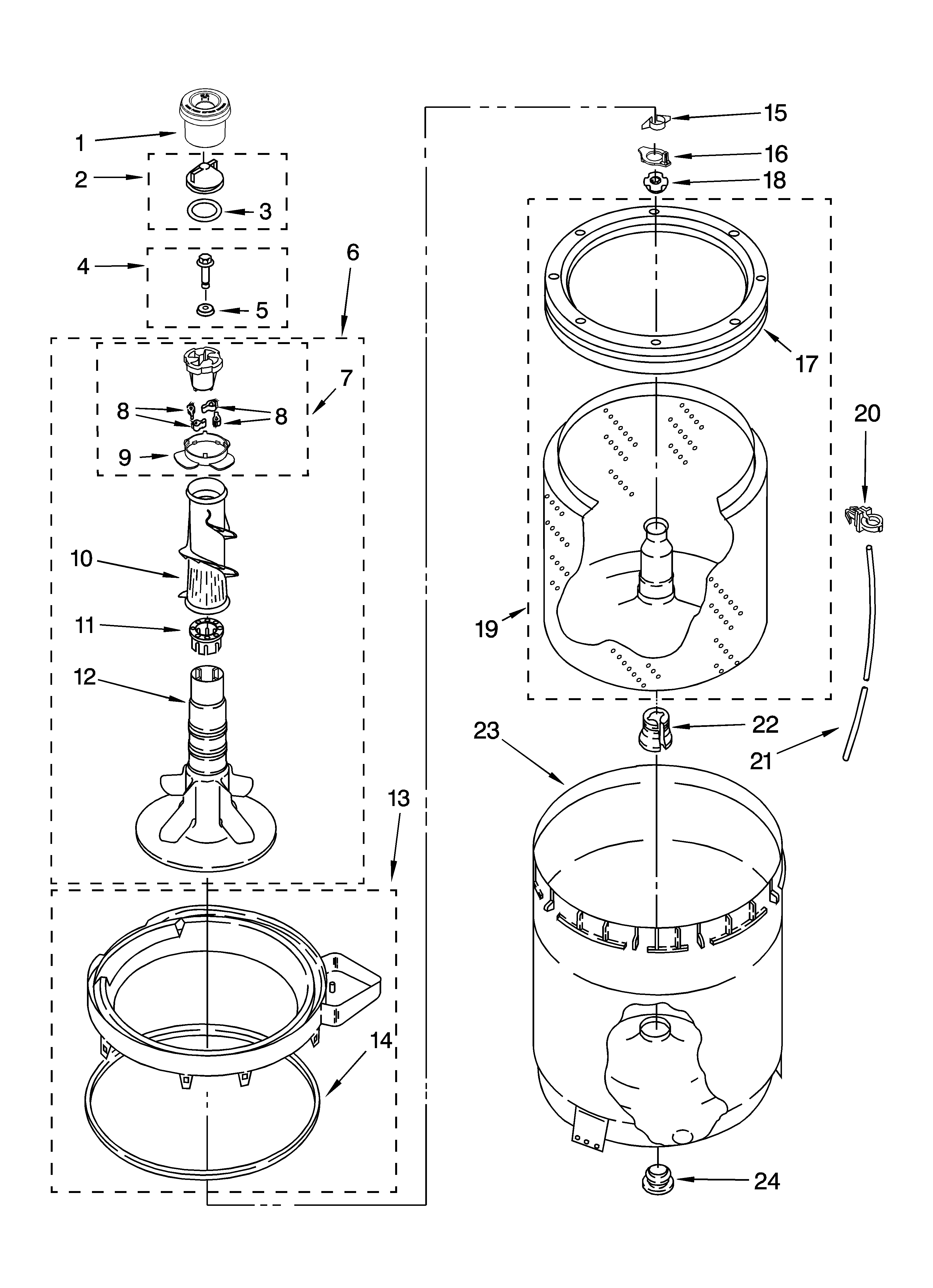 Agitator, basket and tub parts