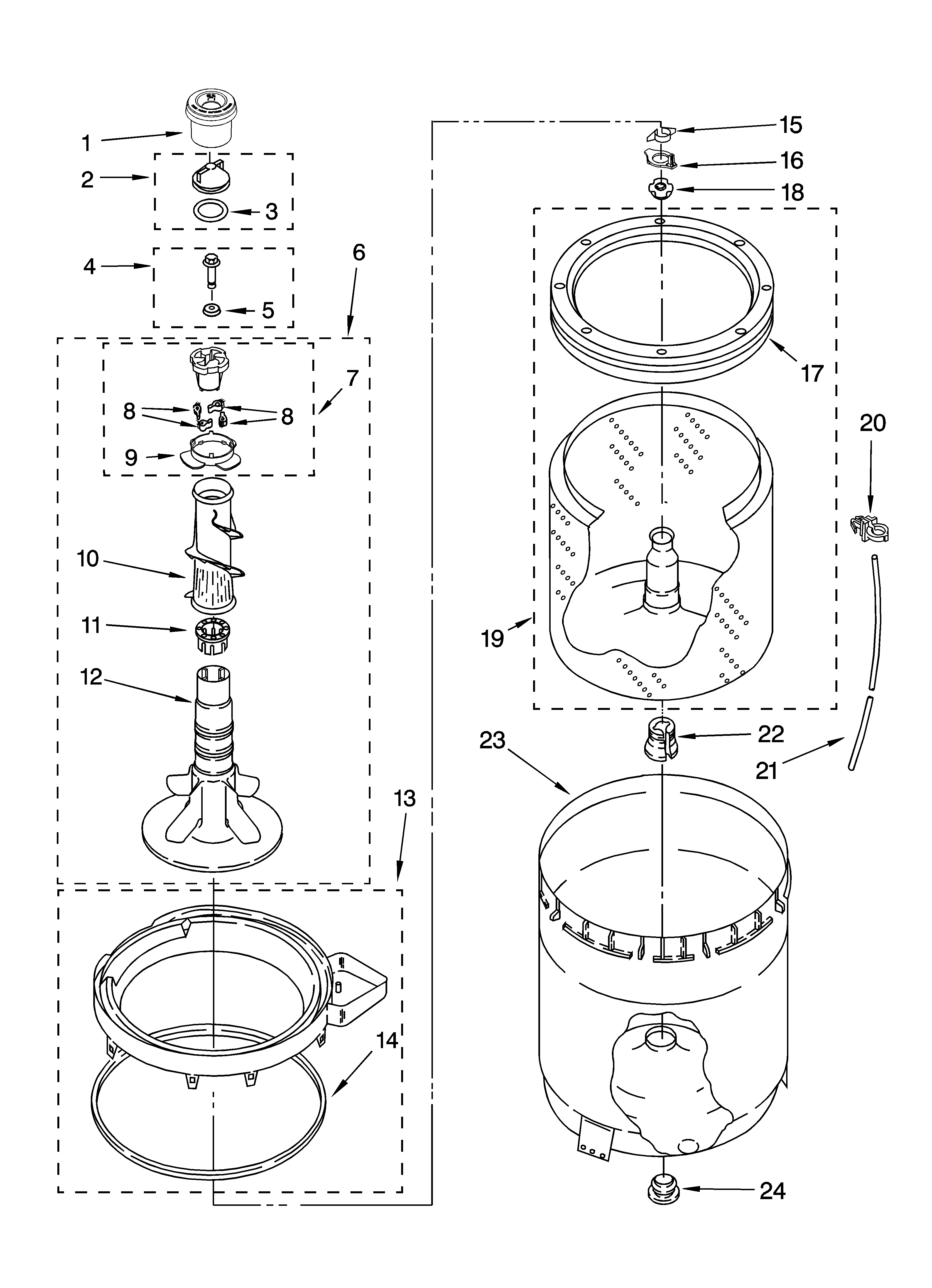 Agitator, basket and tub parts