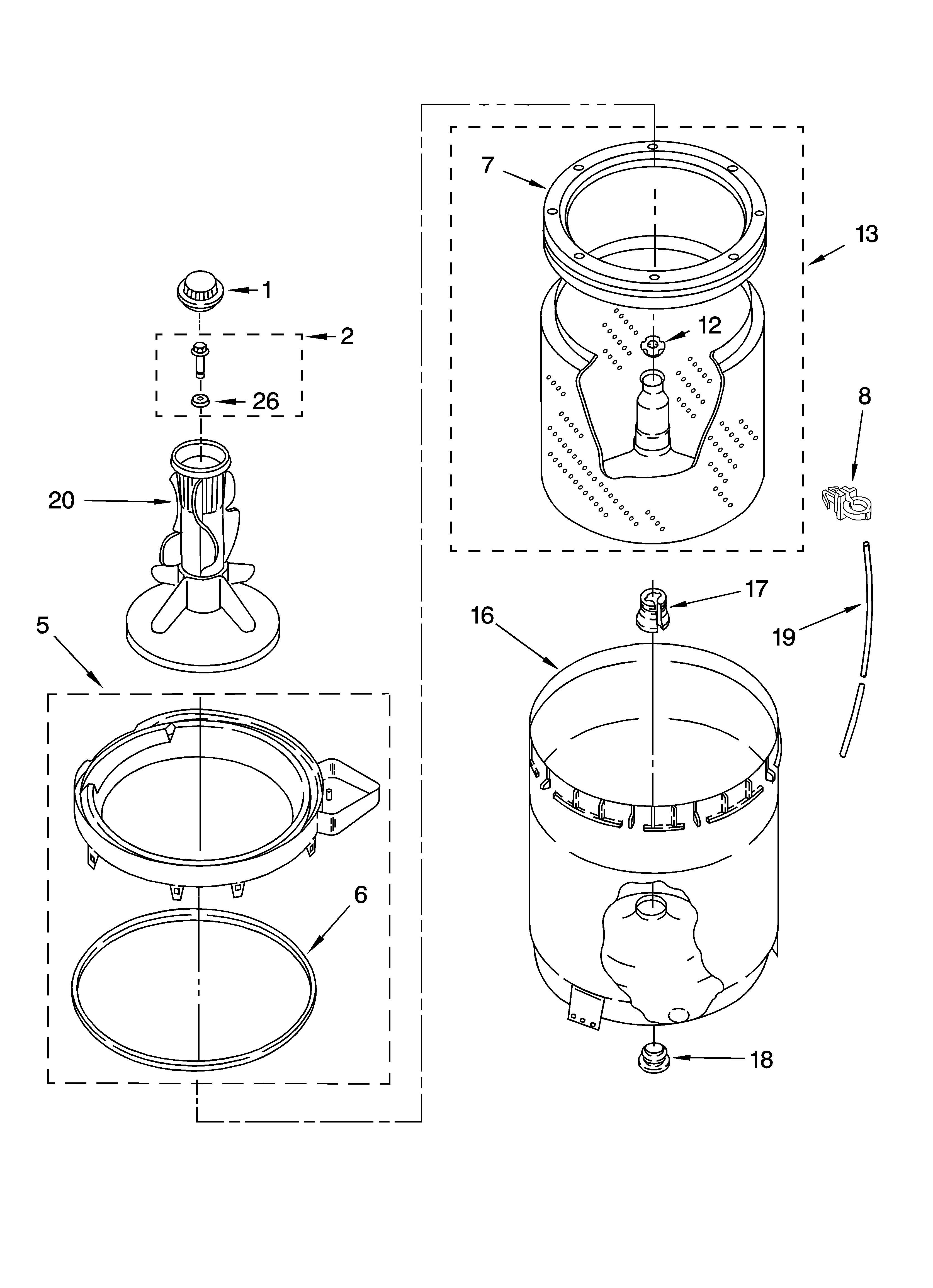 Agitator, basket and tub parts