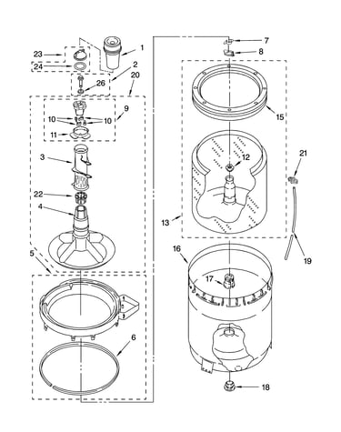 Agitator, basket and tub parts