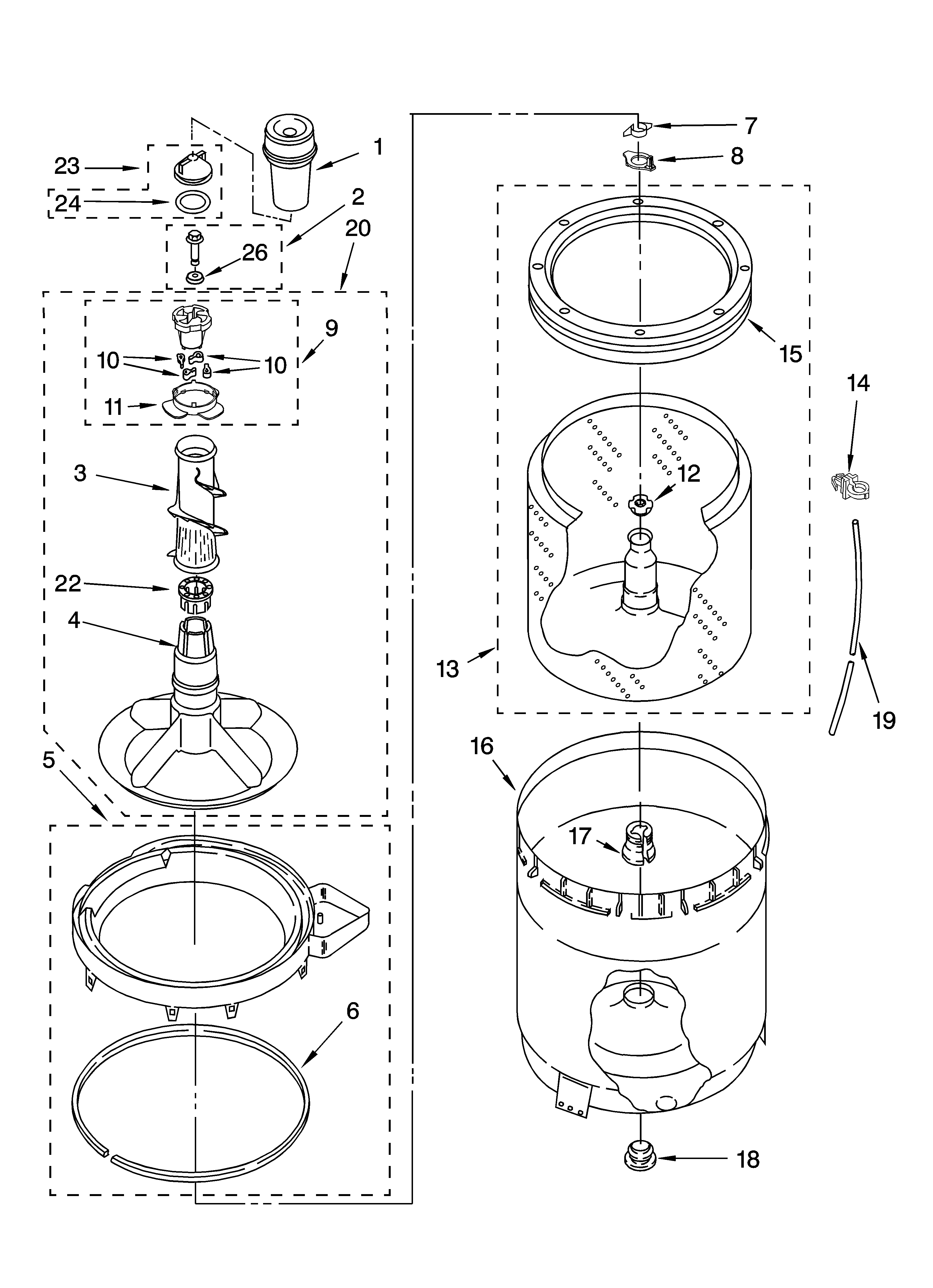 Agitator, basket and tub parts