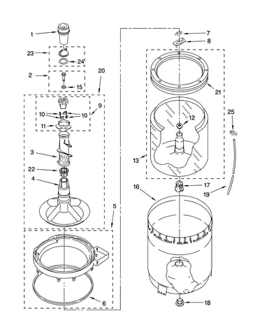 Agitator, basket and tub parts