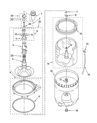 Agitator, basket and tub parts