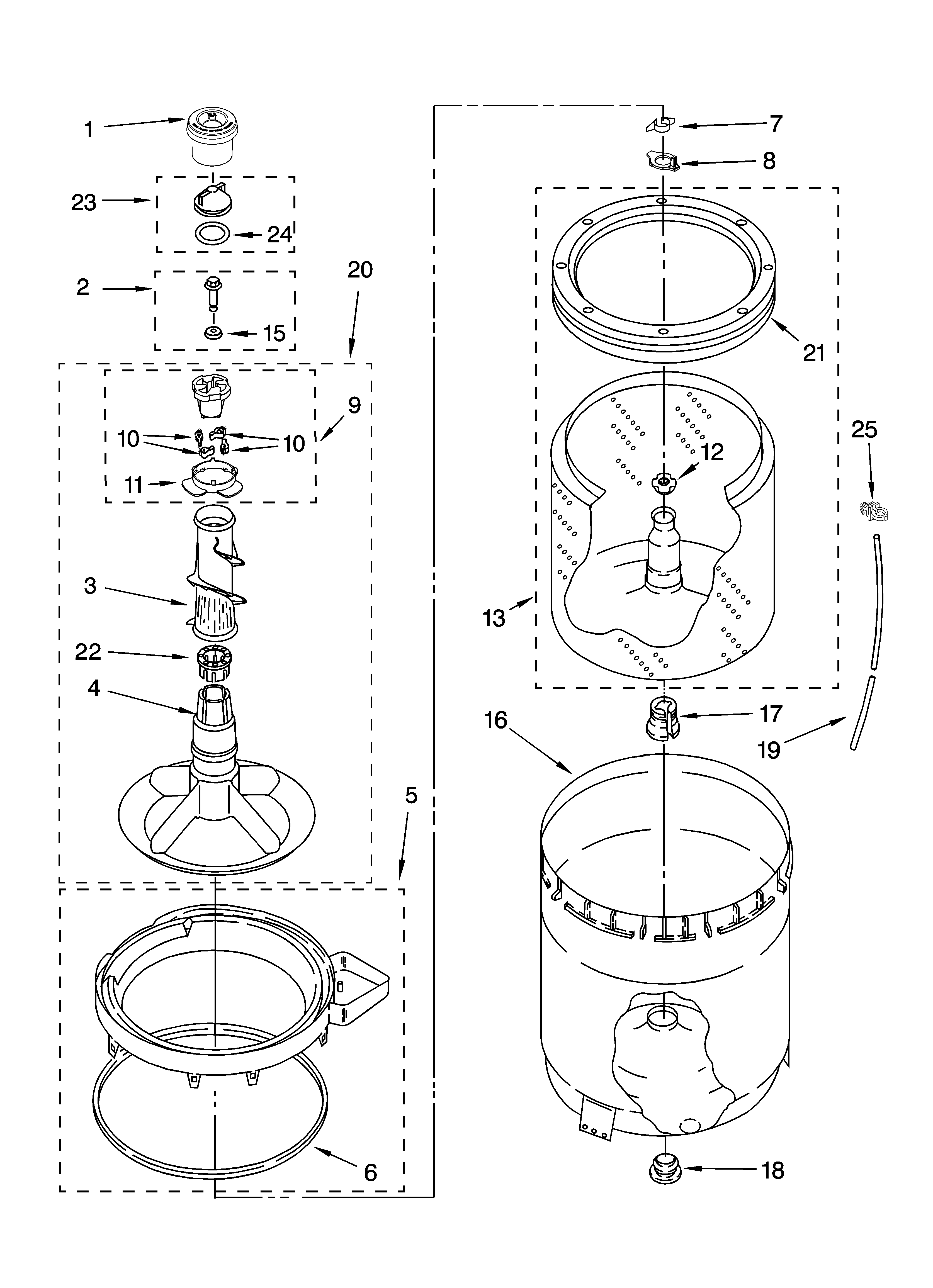 Agitator, basket and tub parts