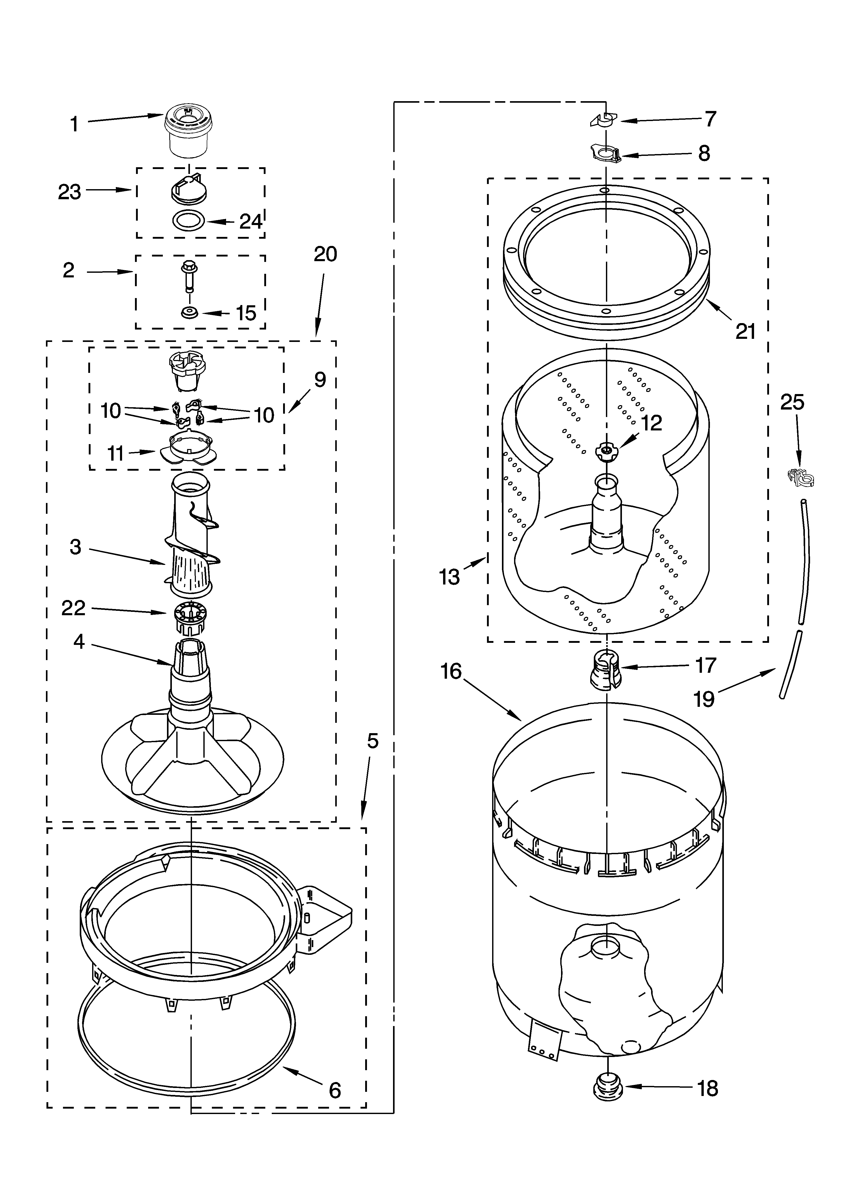 Agitator, basket and tub parts