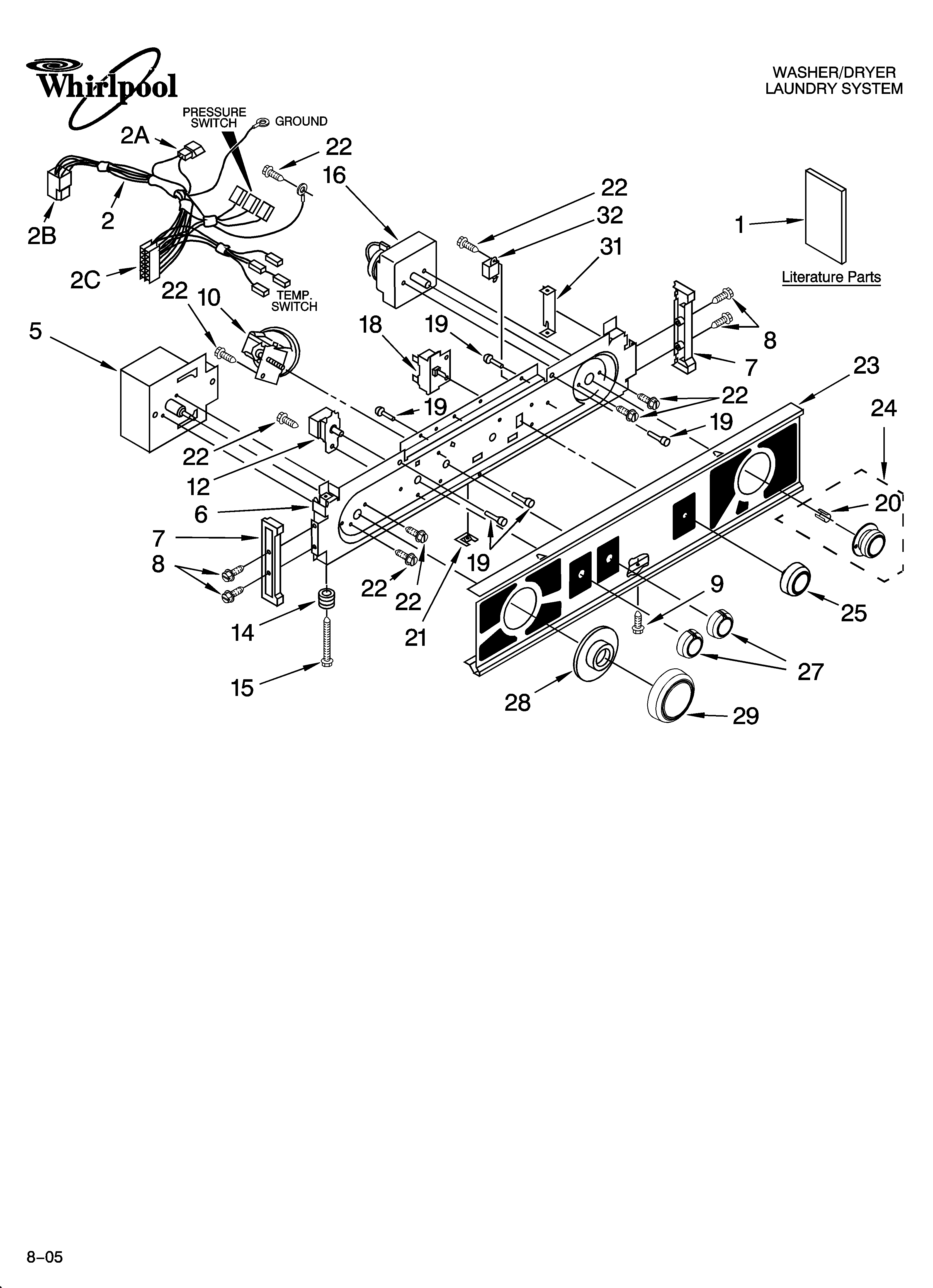 Washer/dryer control panel parts