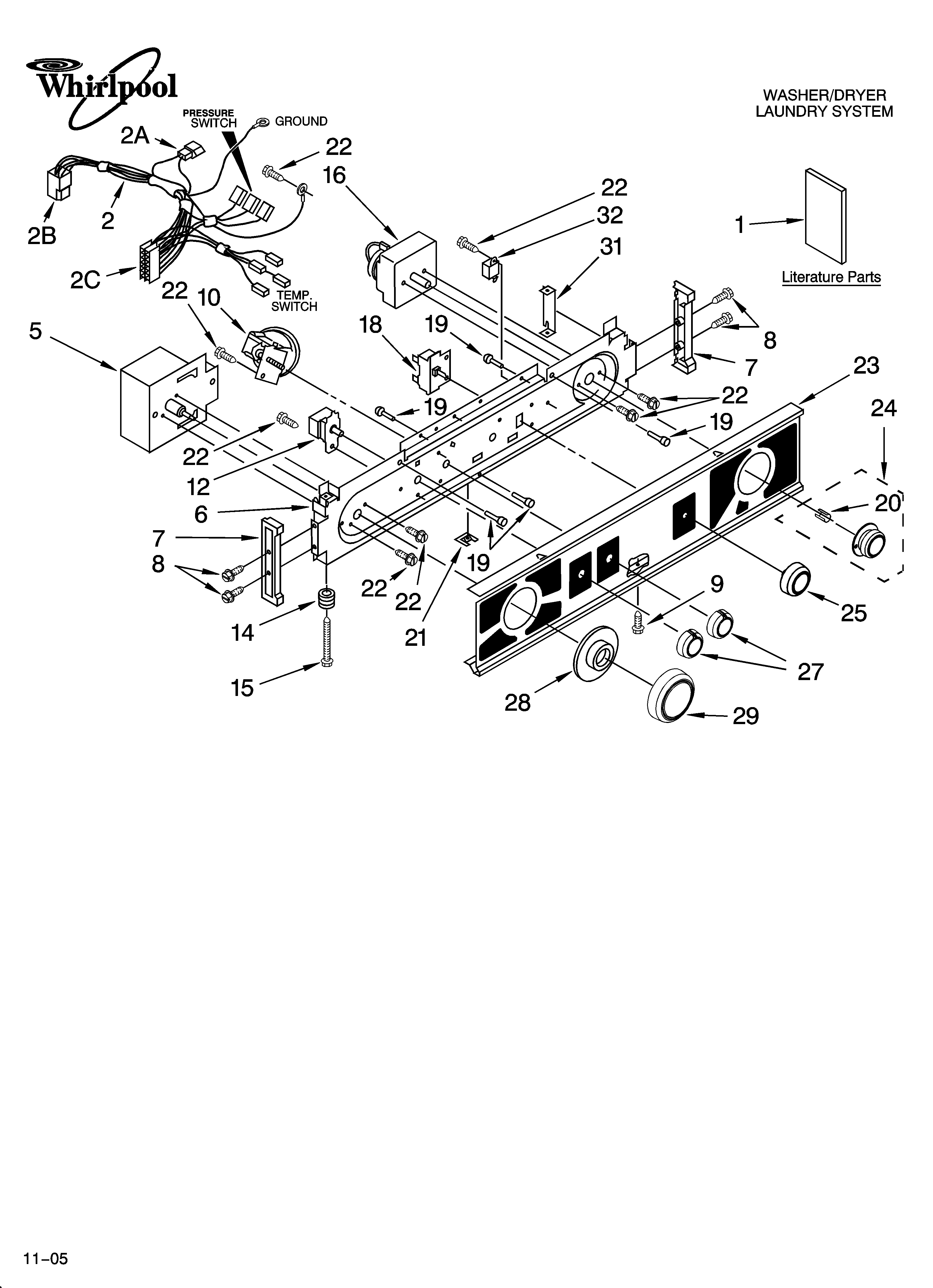 Washer/dryer control panel parts