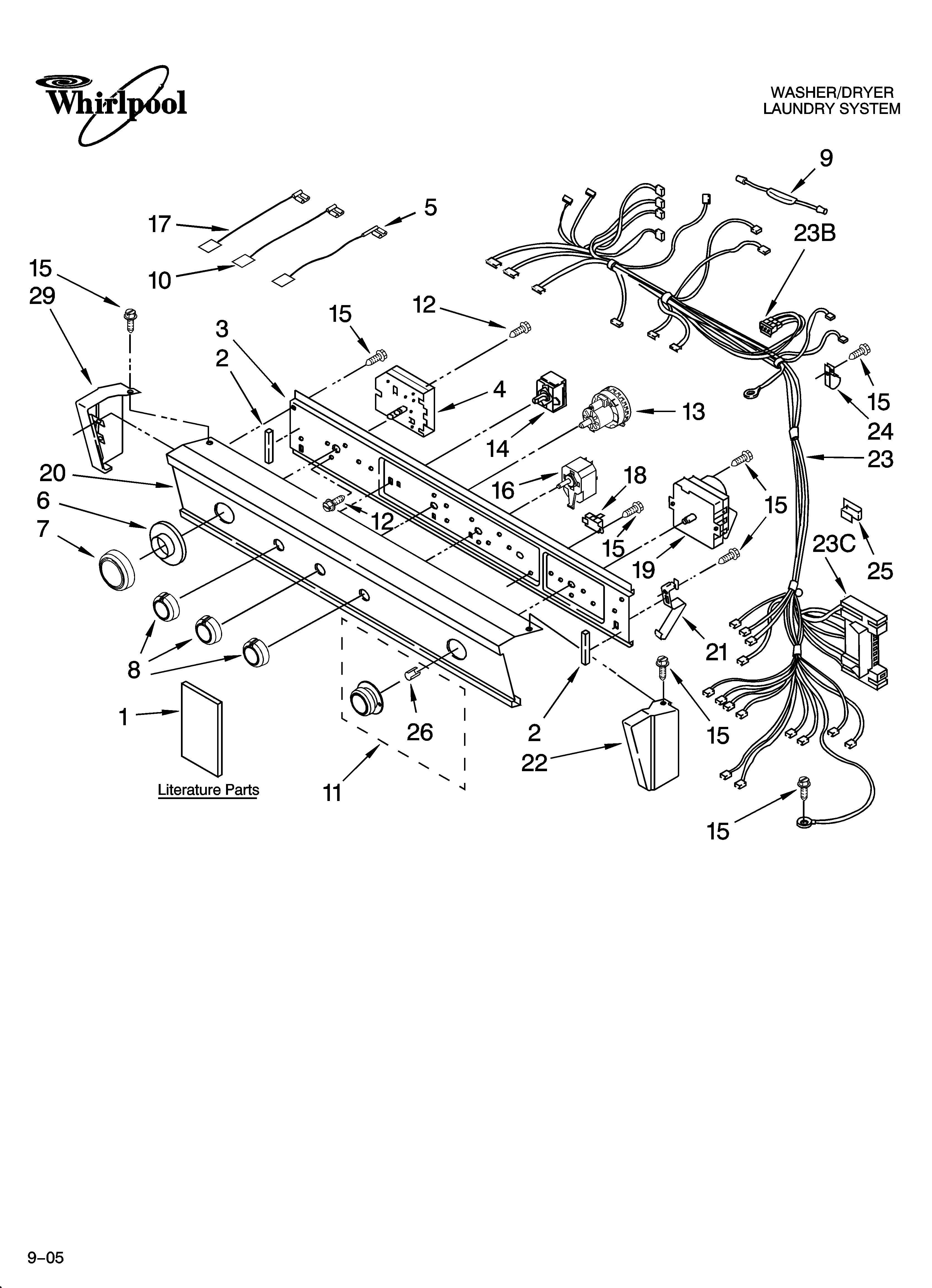 Washer/dryer control panel parts