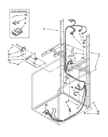 Dryer support and washer harness parts