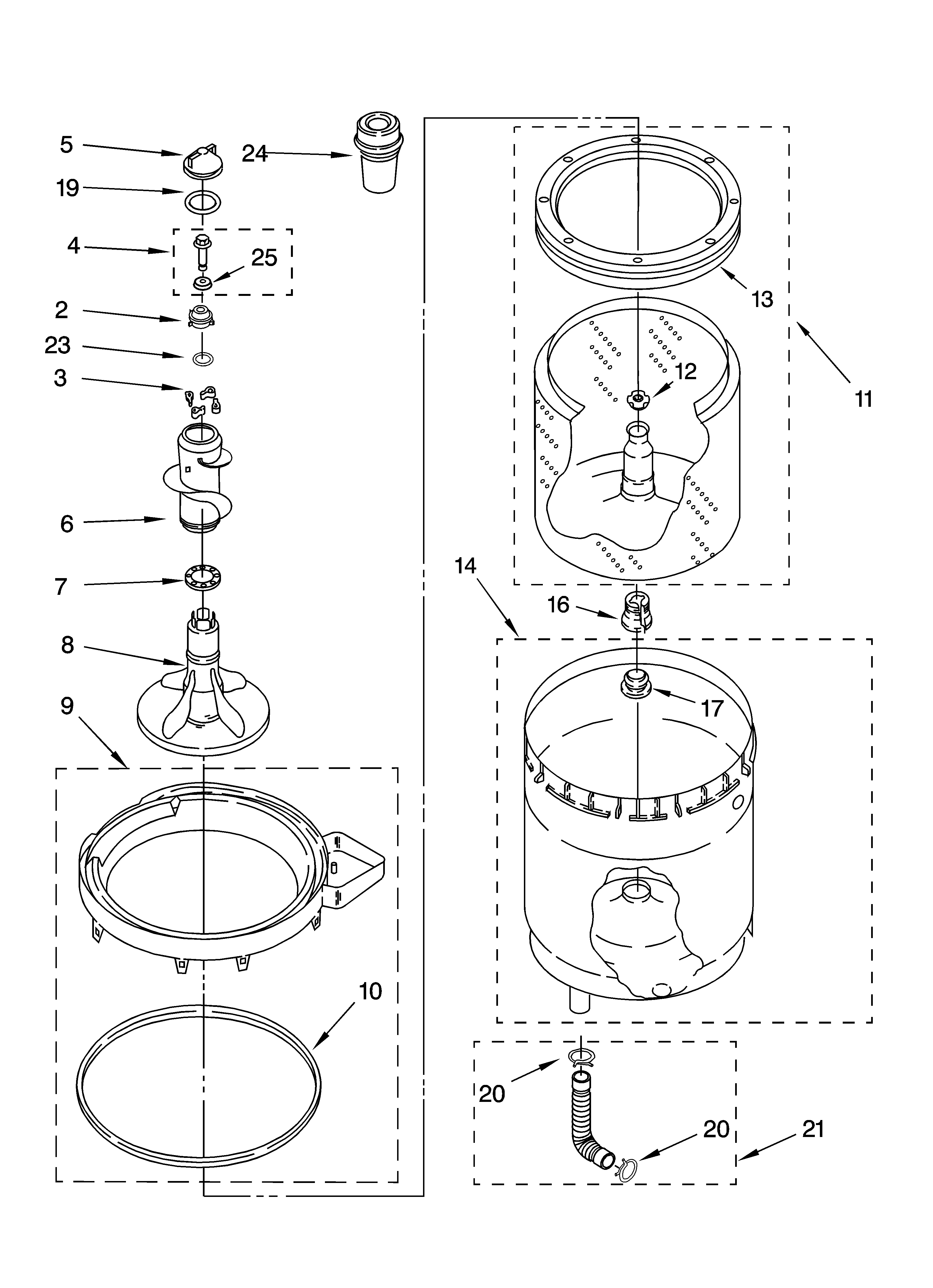 Agitator, basket and tub parts