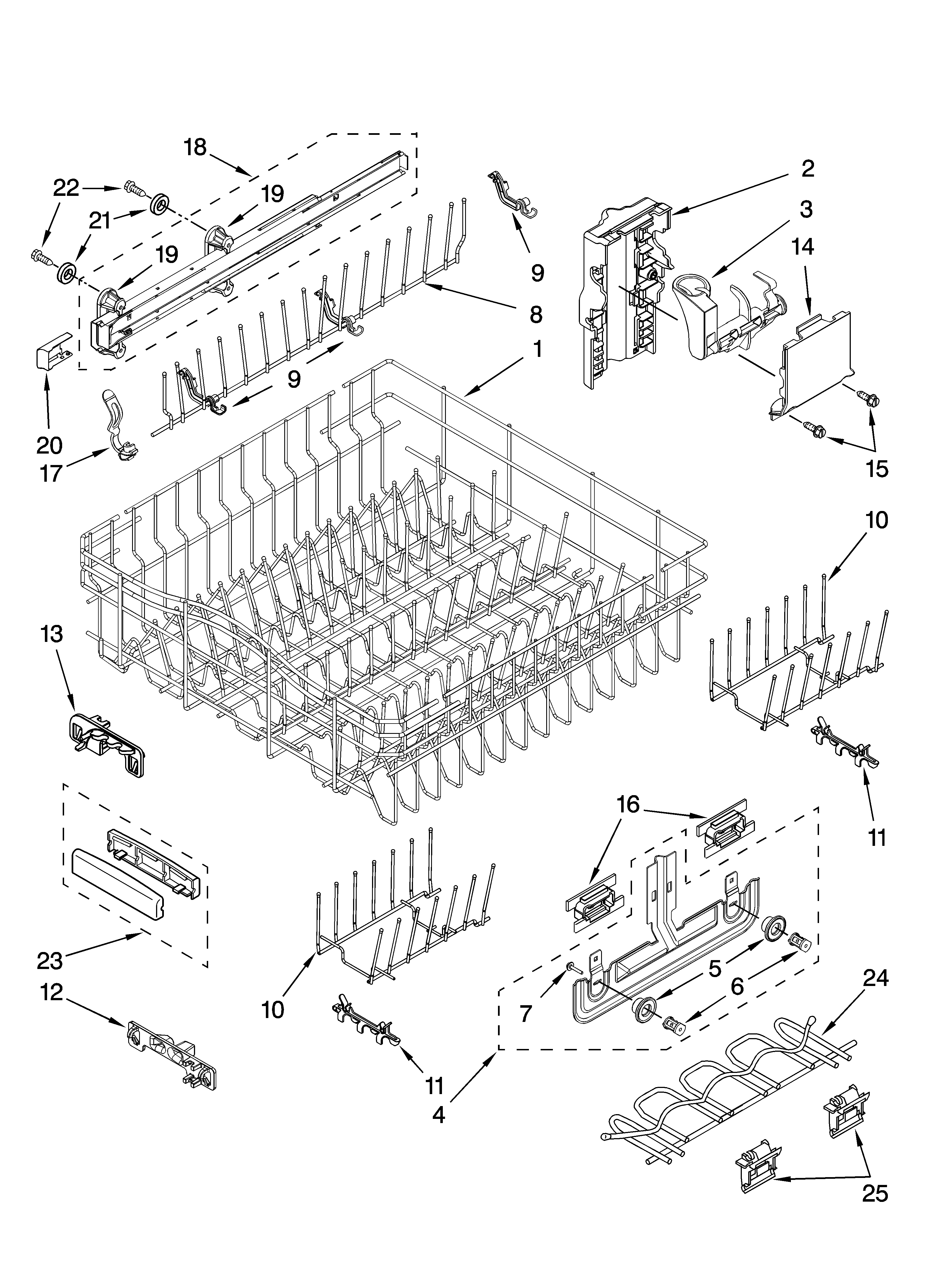 Upper rack and track parts