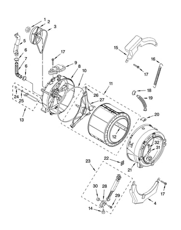 Tub and basket parts, optional parts (not included)