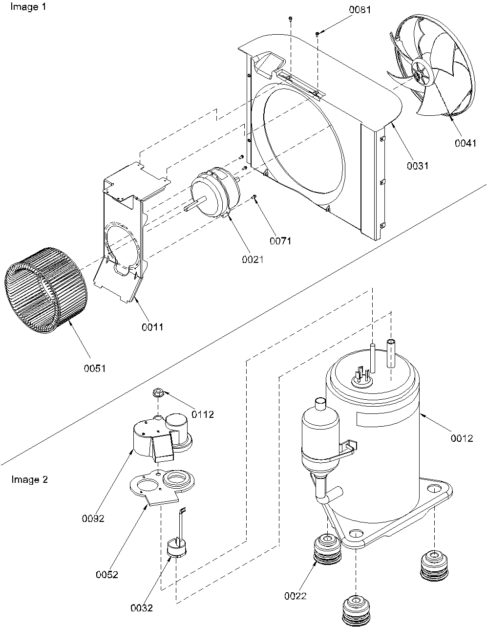 Fan motor assembly/compressor assembly