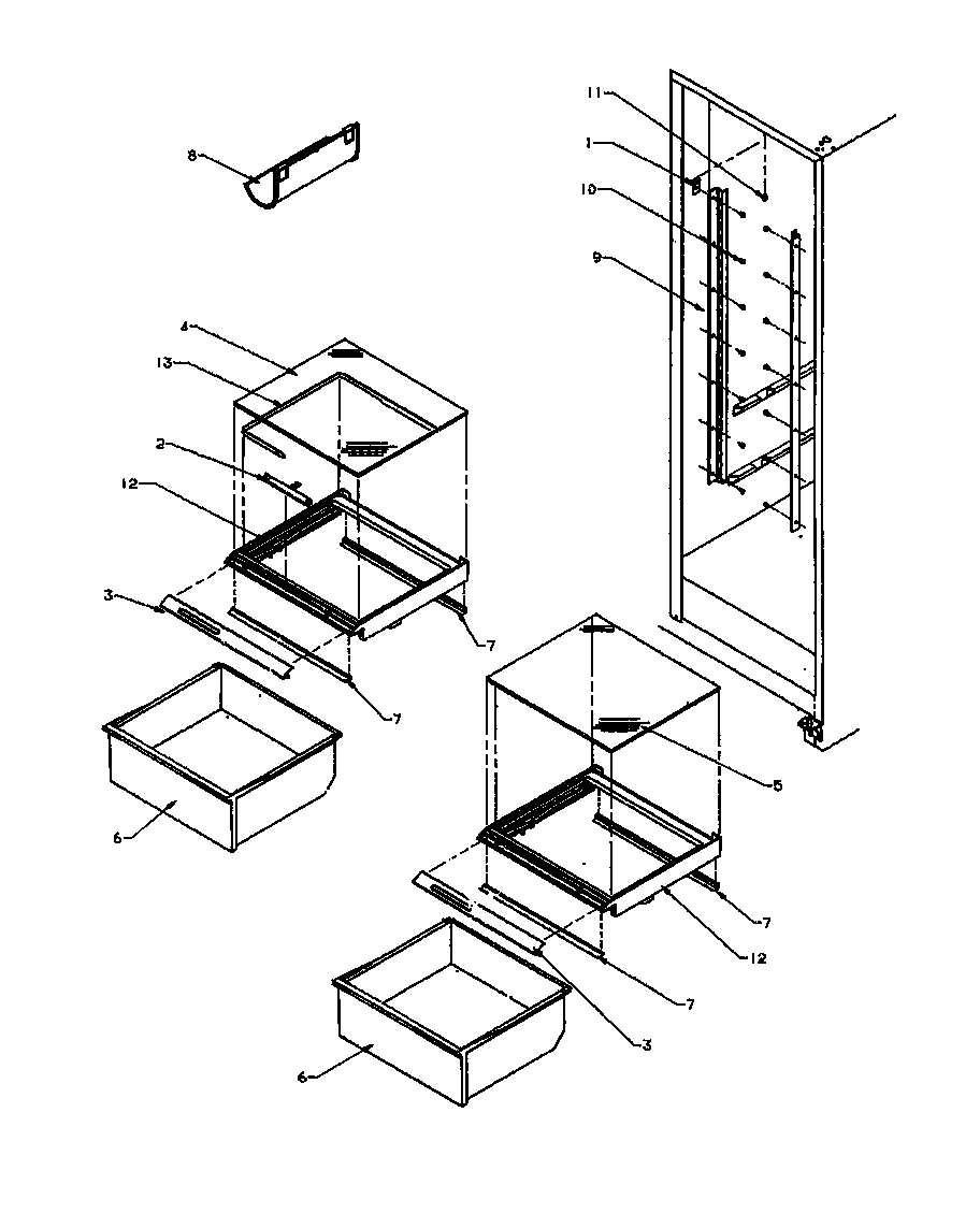 REF SHELVING AND DRAWERS