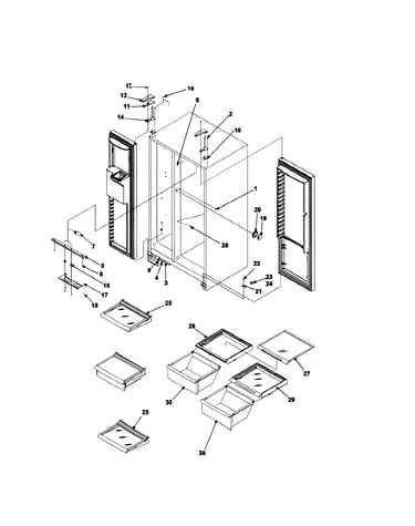 Lights / hinges / ref shelving