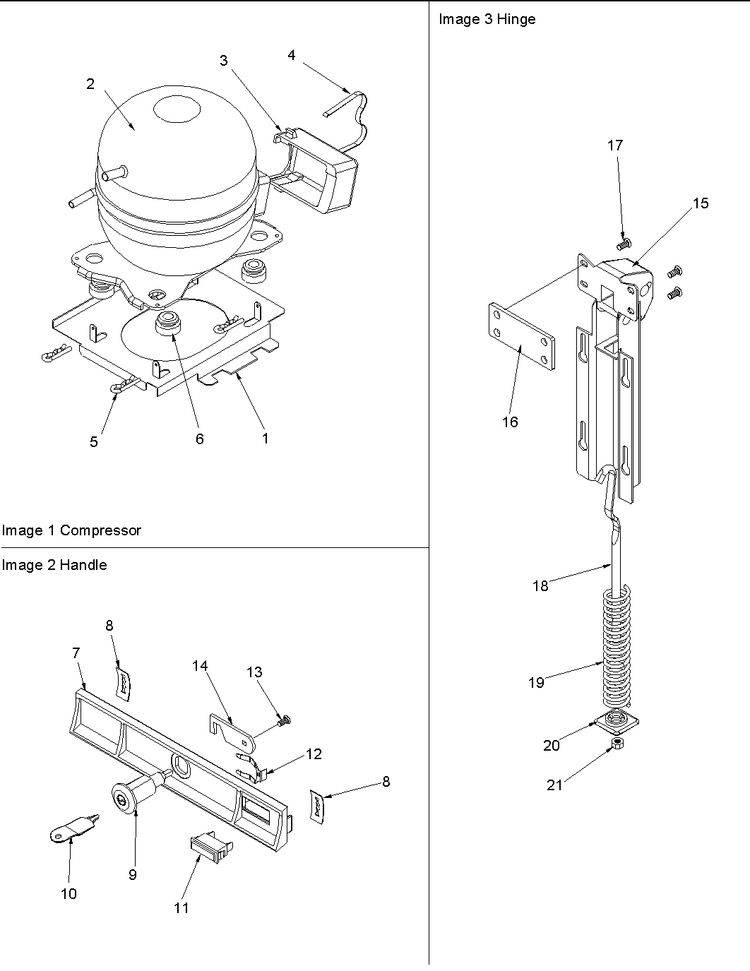 Compressor, hinge & lock