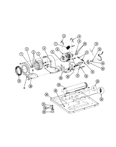 Motor, blower, base frame & thermostats