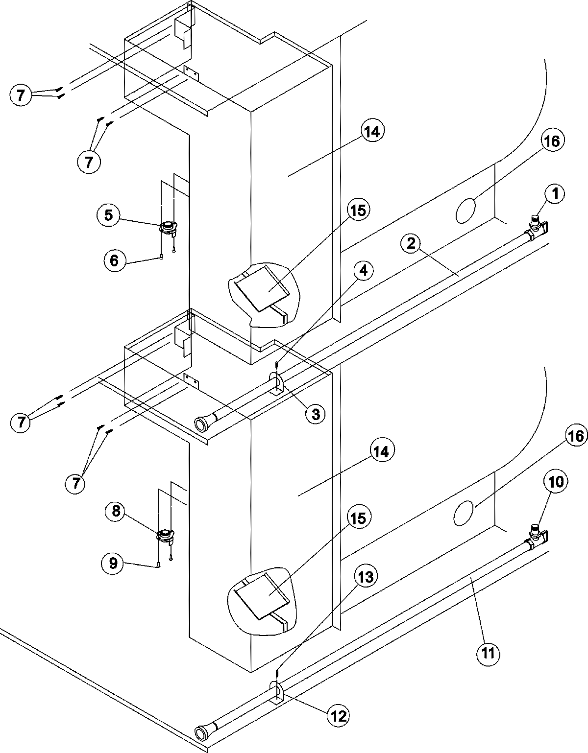 Burner box/piping assemblies