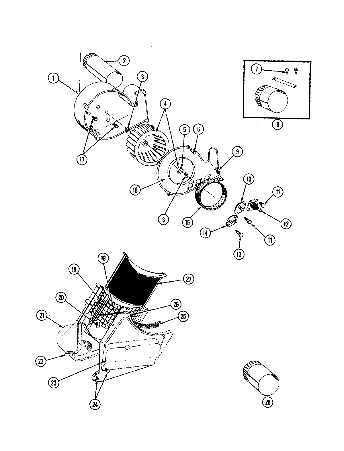 BLOWER HOUSING/THERMOSTATS & LINT SCREEN