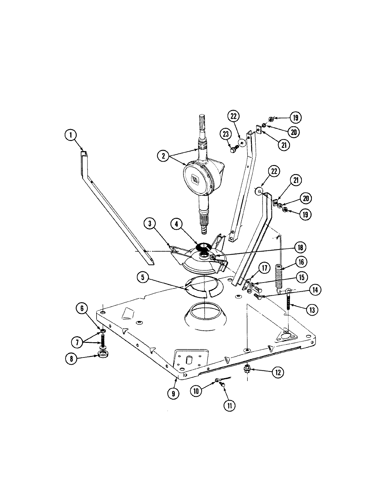 BASE, TUB BRACES, DAMPER ASSY. & TRANS.