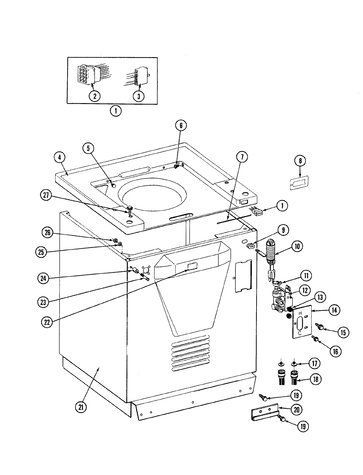 Cabinet, top cover & water valve (rear)