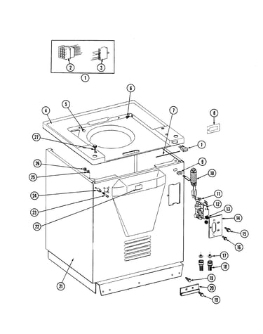 Cabinet, top cover & water valve (rear)