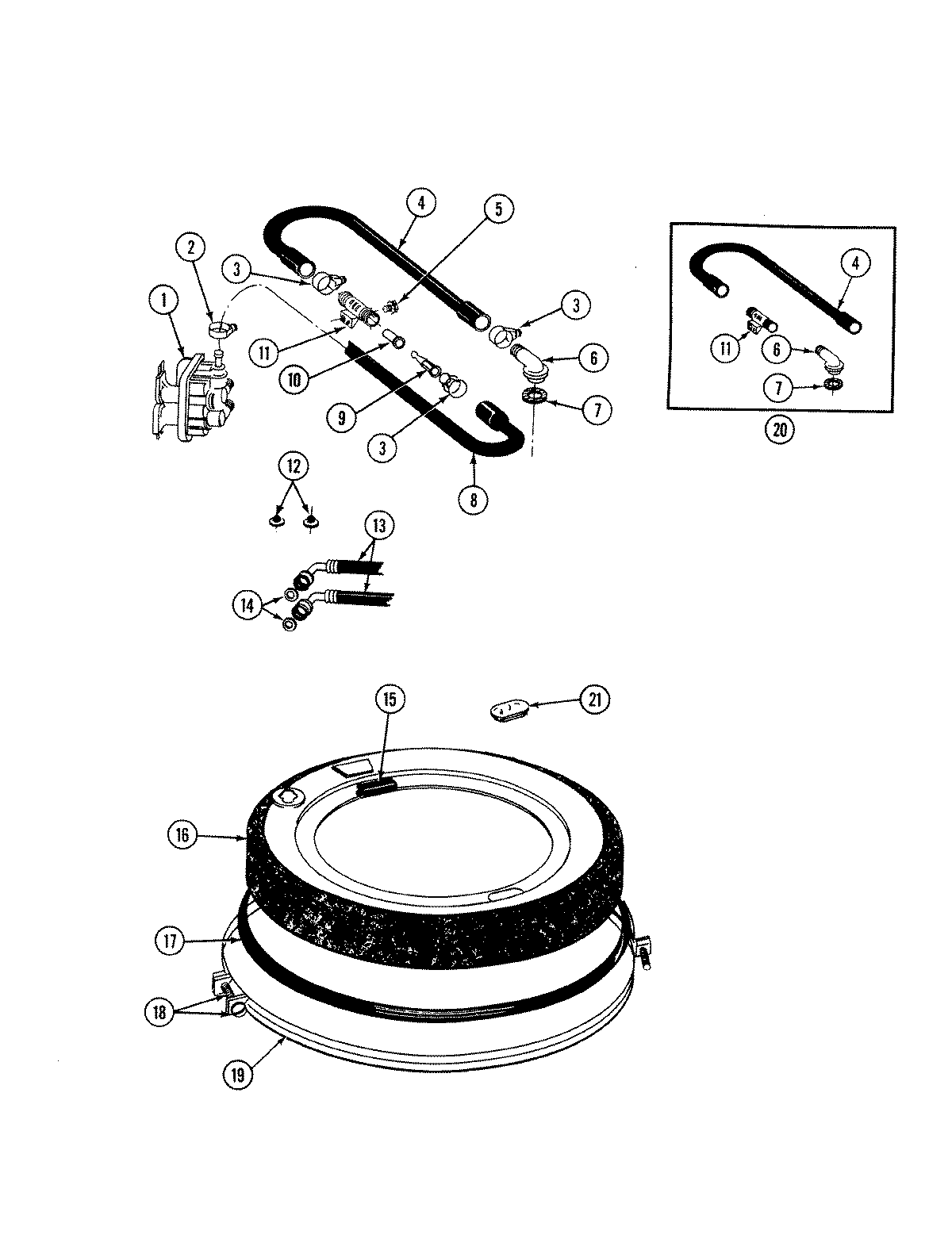 TUB COVER, WATER VALVE & WATER INJ. ASSY