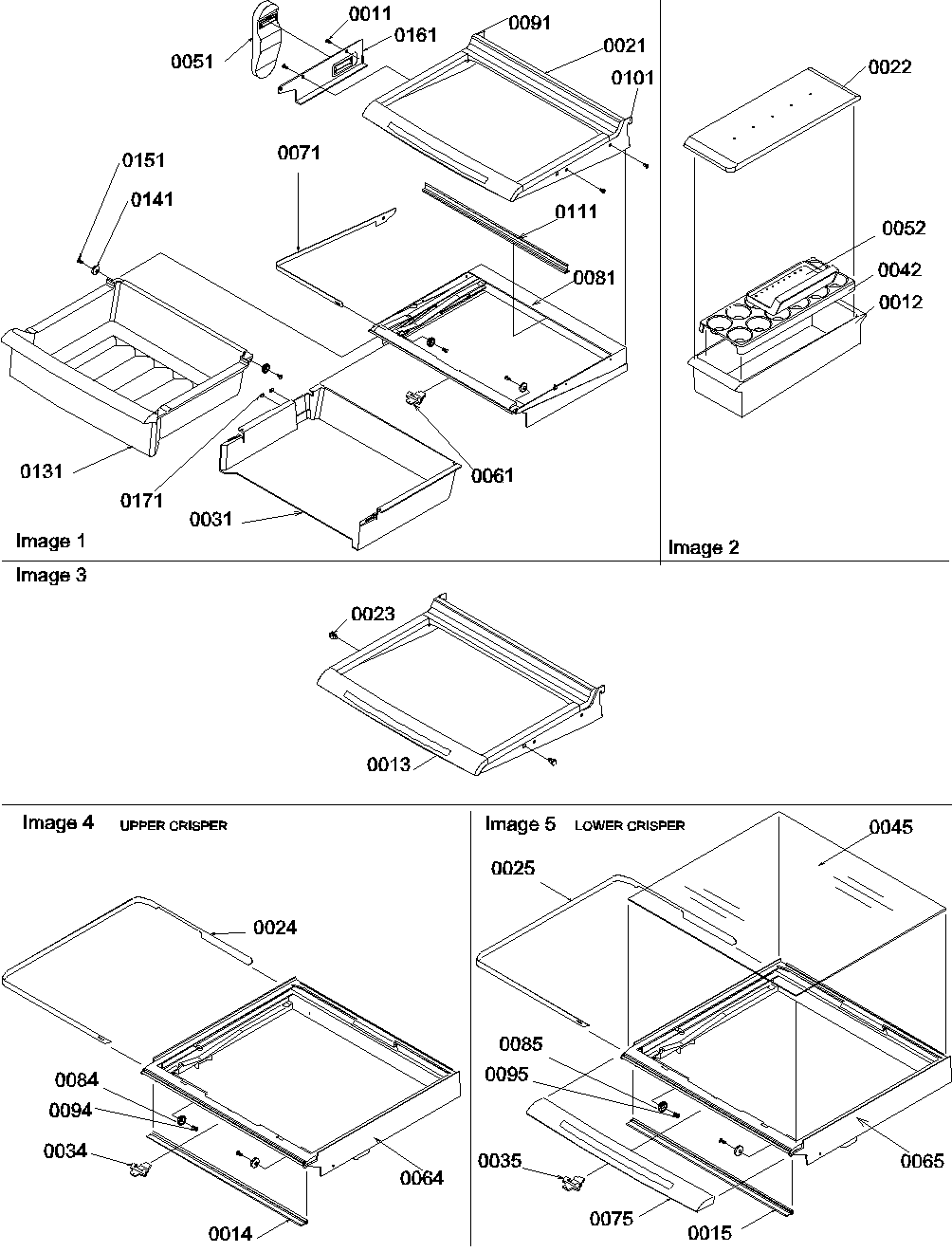 Deli, shelves, crisper assy