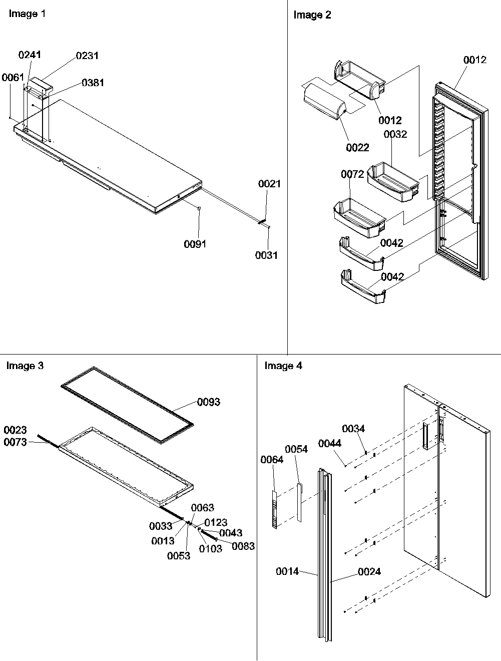 Refrigerator door, trim and handles