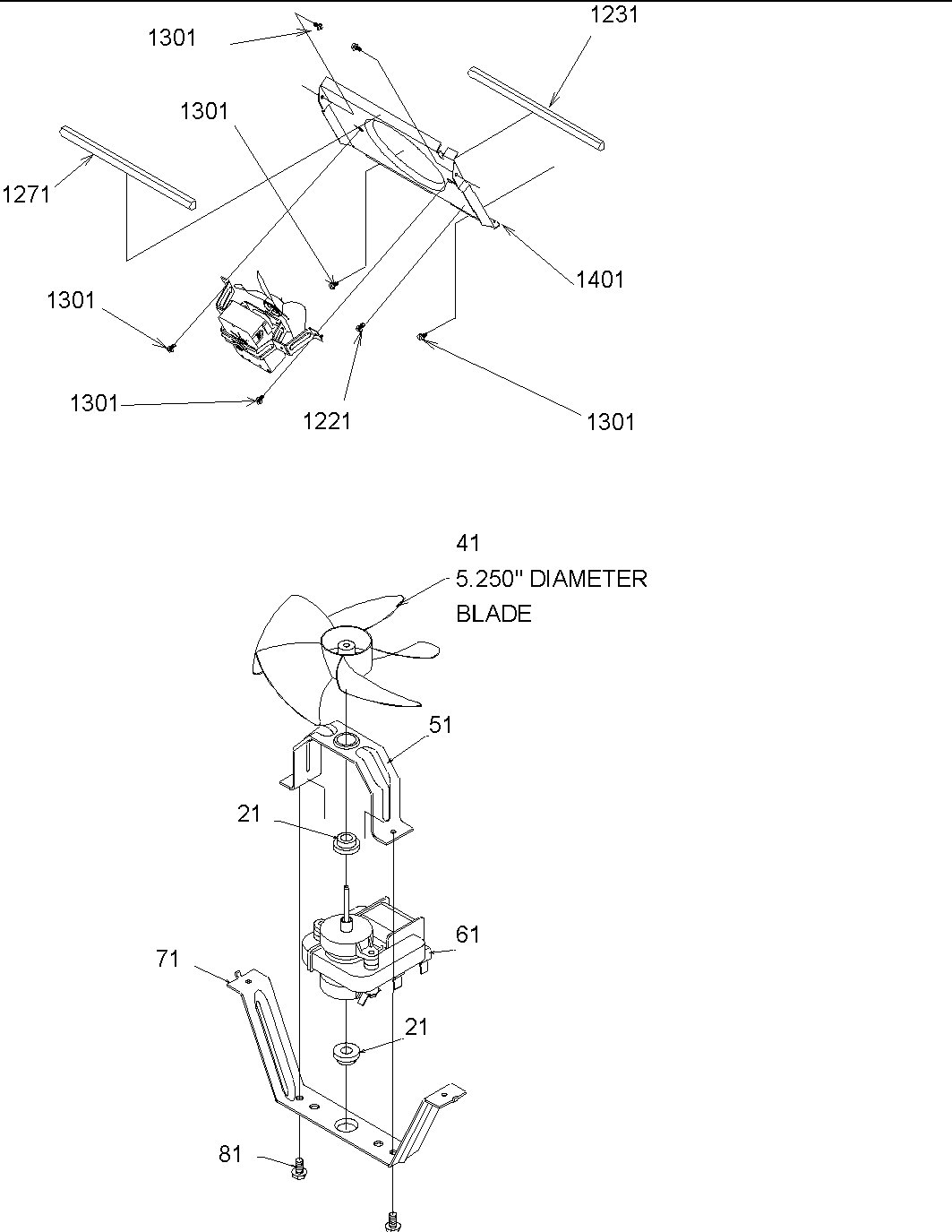 Evaporator fan shroud & motor assy