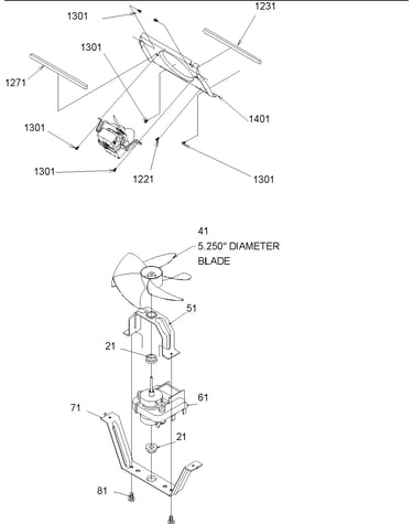 Evaporator fan shroud & motor assy