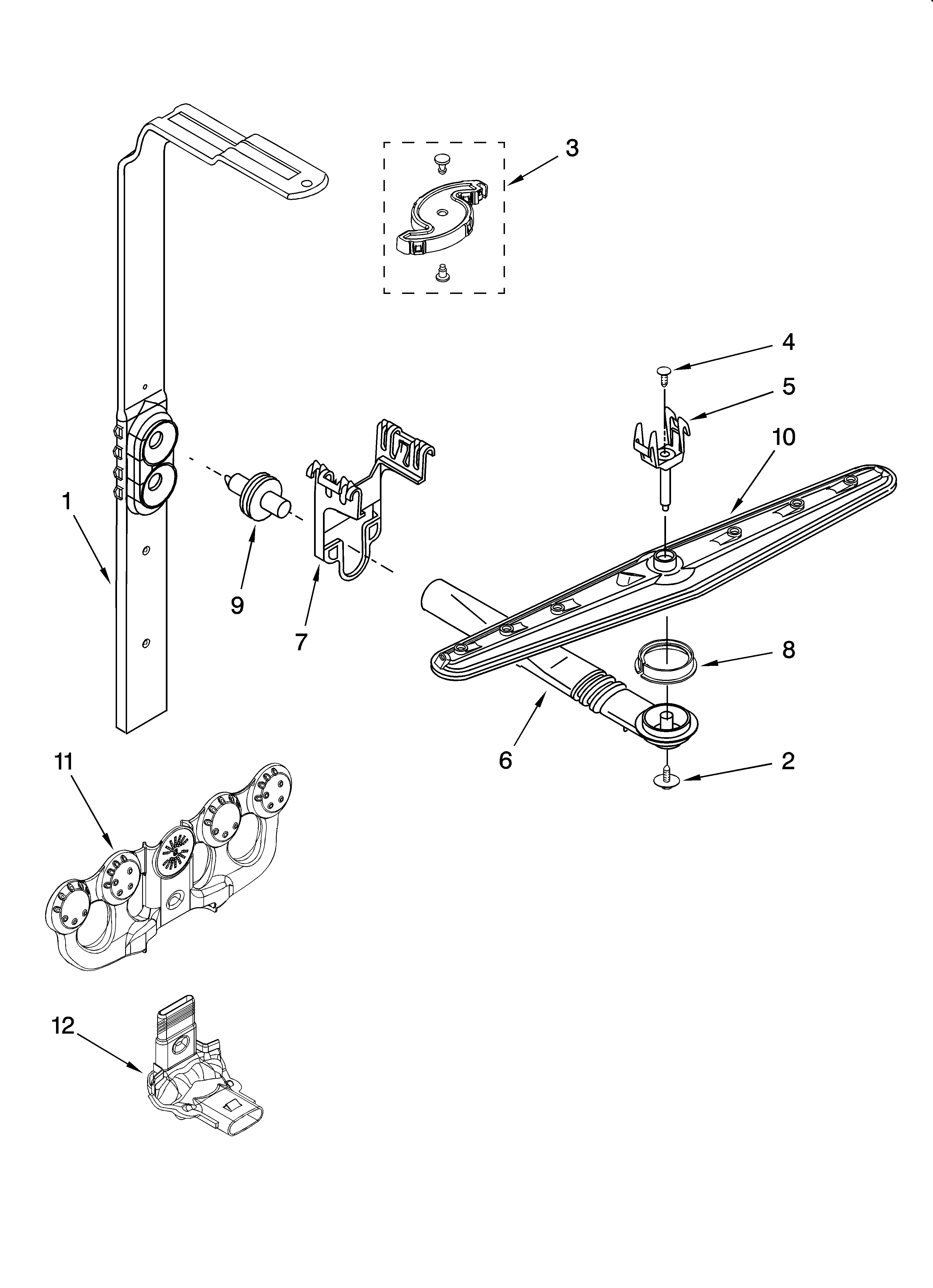 Upper wash and rinse parts