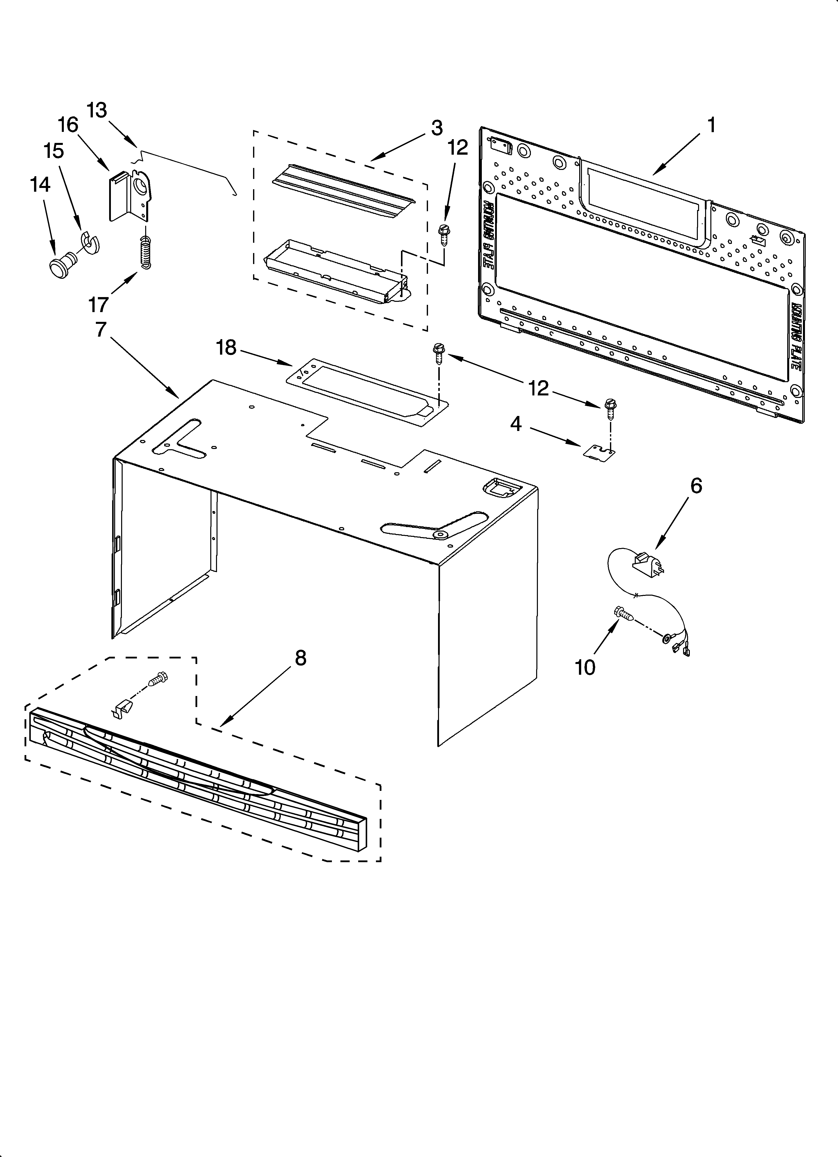 Cabinet and installation parts