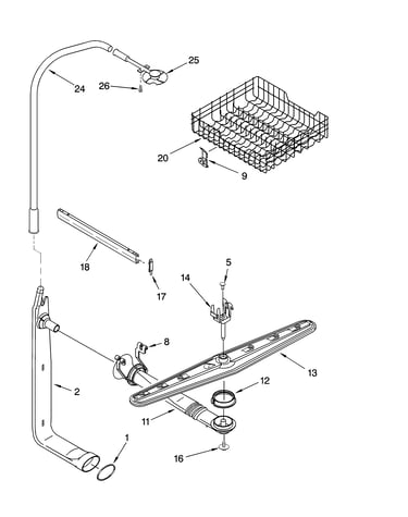 Upper dishrack and water feed parts