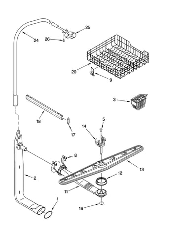 Upper dishrack and water feed parts