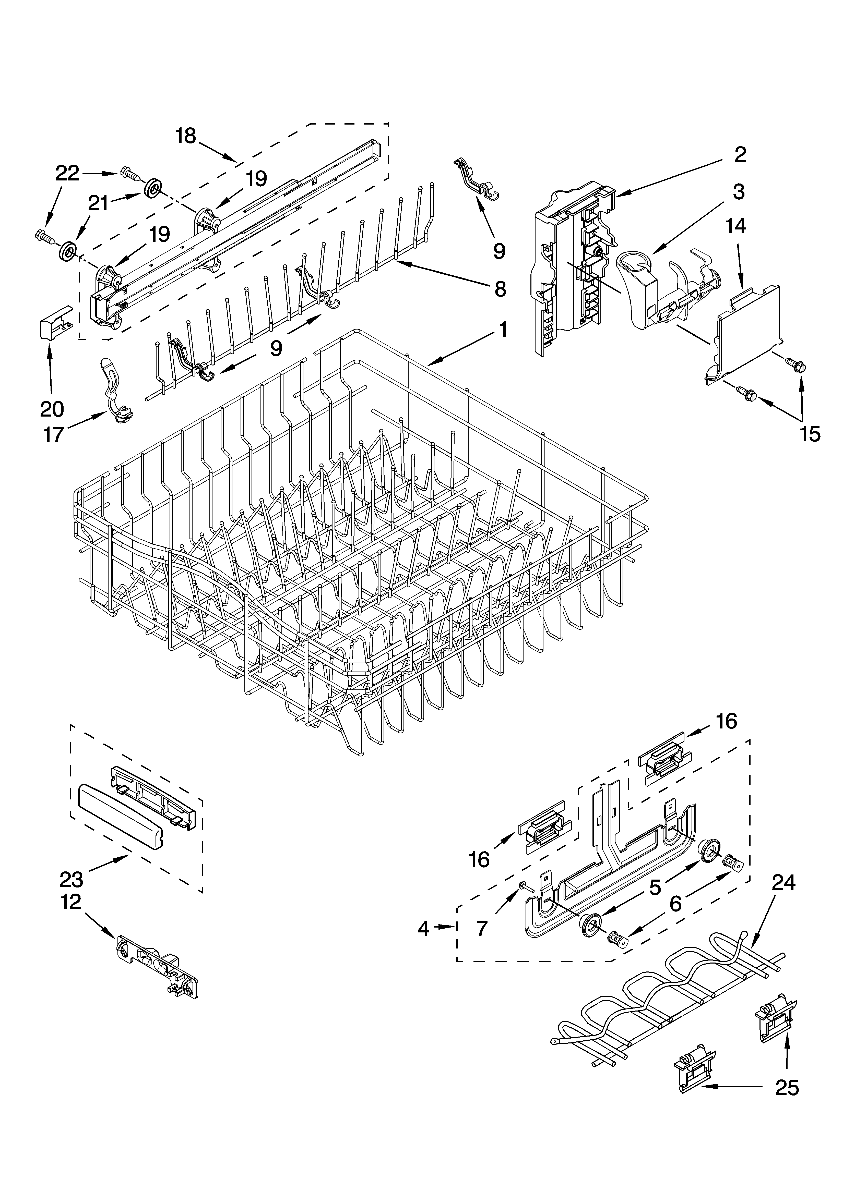 Upper rack and track parts
