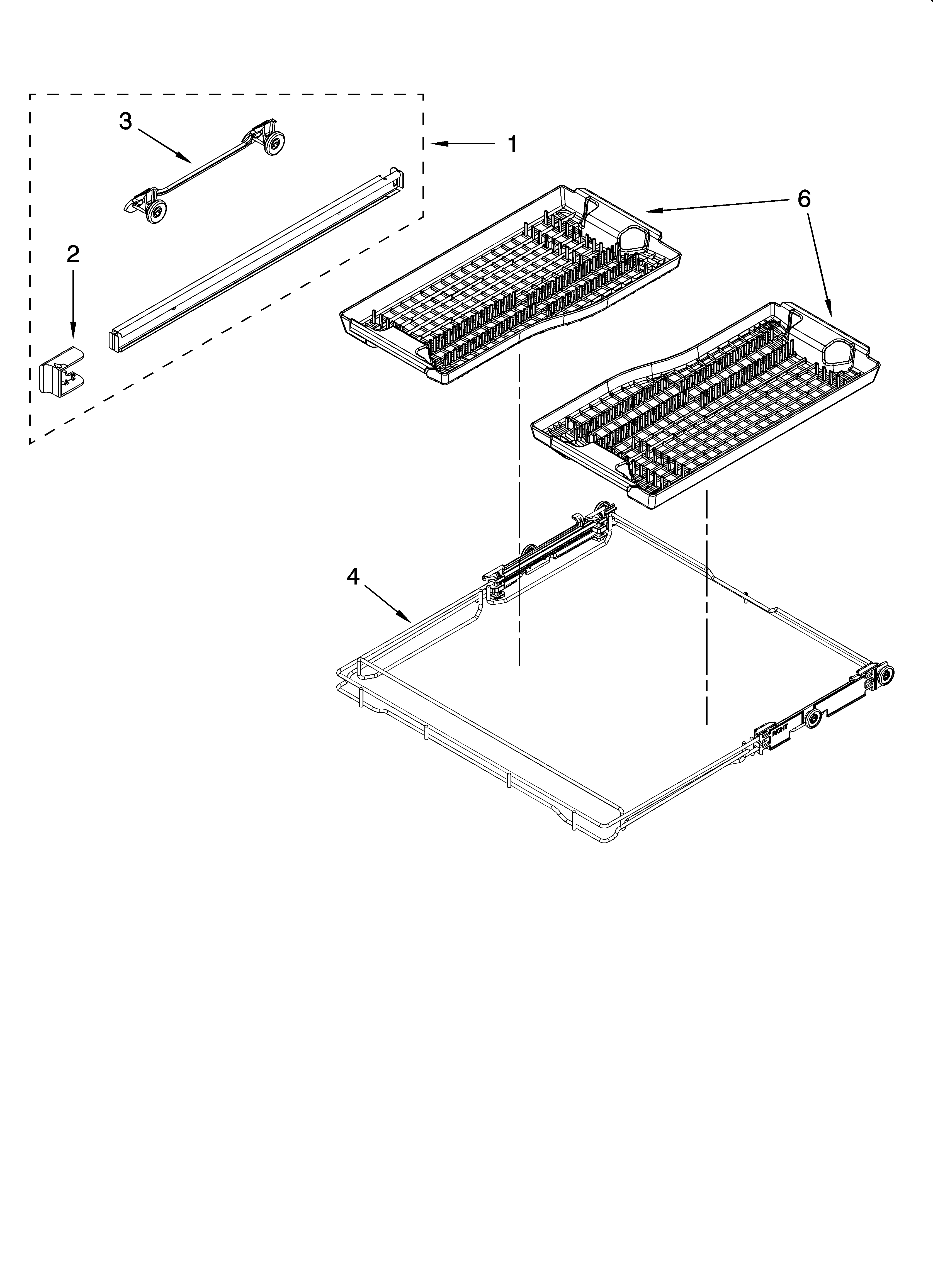 Third level rack and track parts