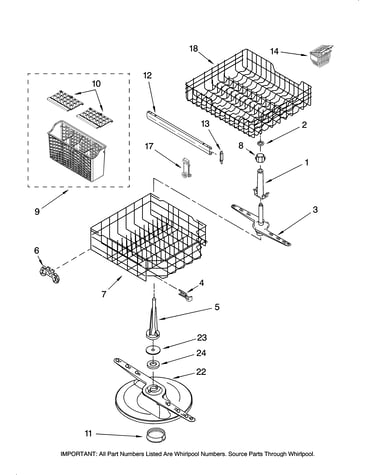 Upper dishrack and water feed parts, optional parts (n