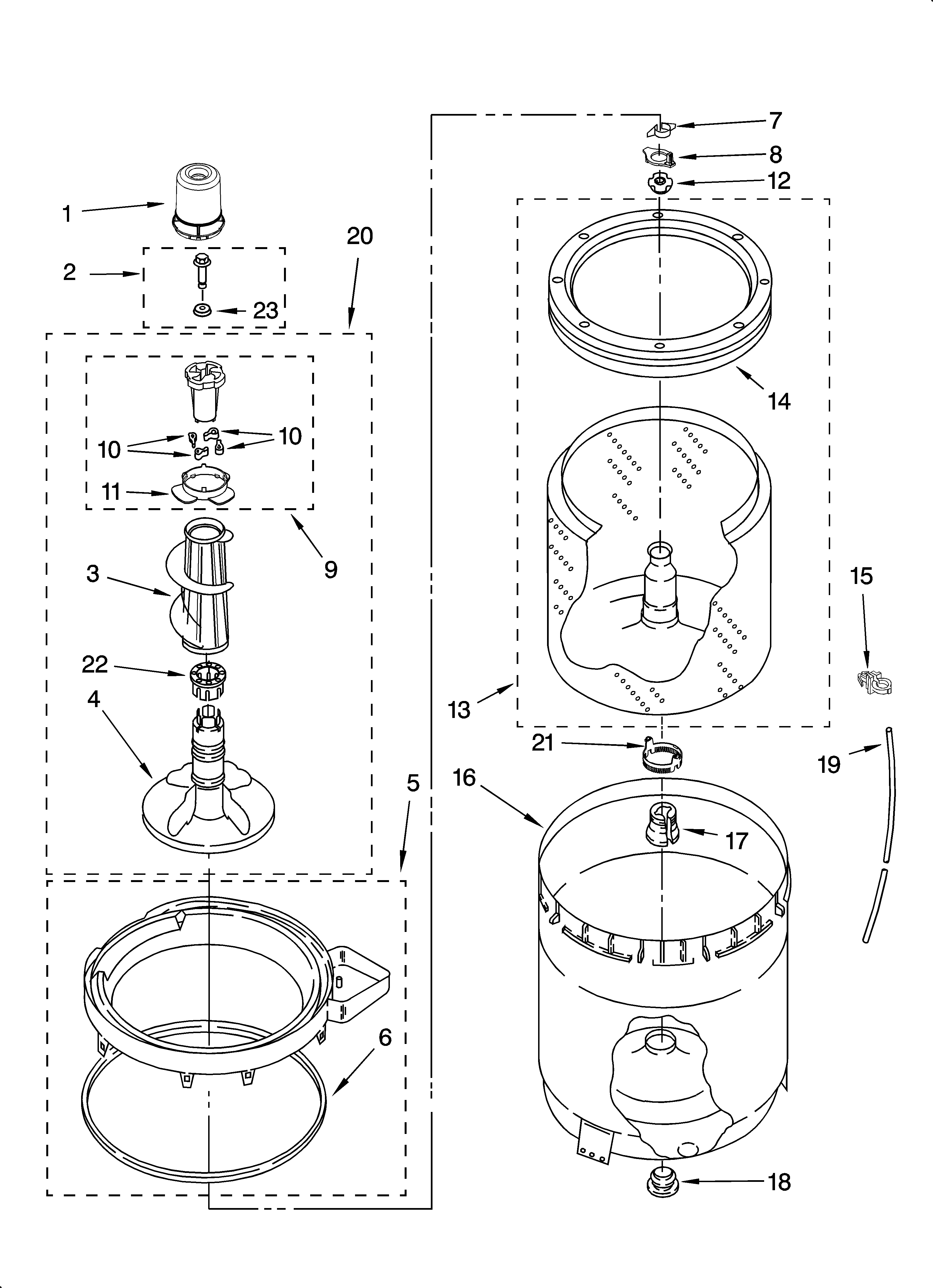 Agitator, basket and tub parts