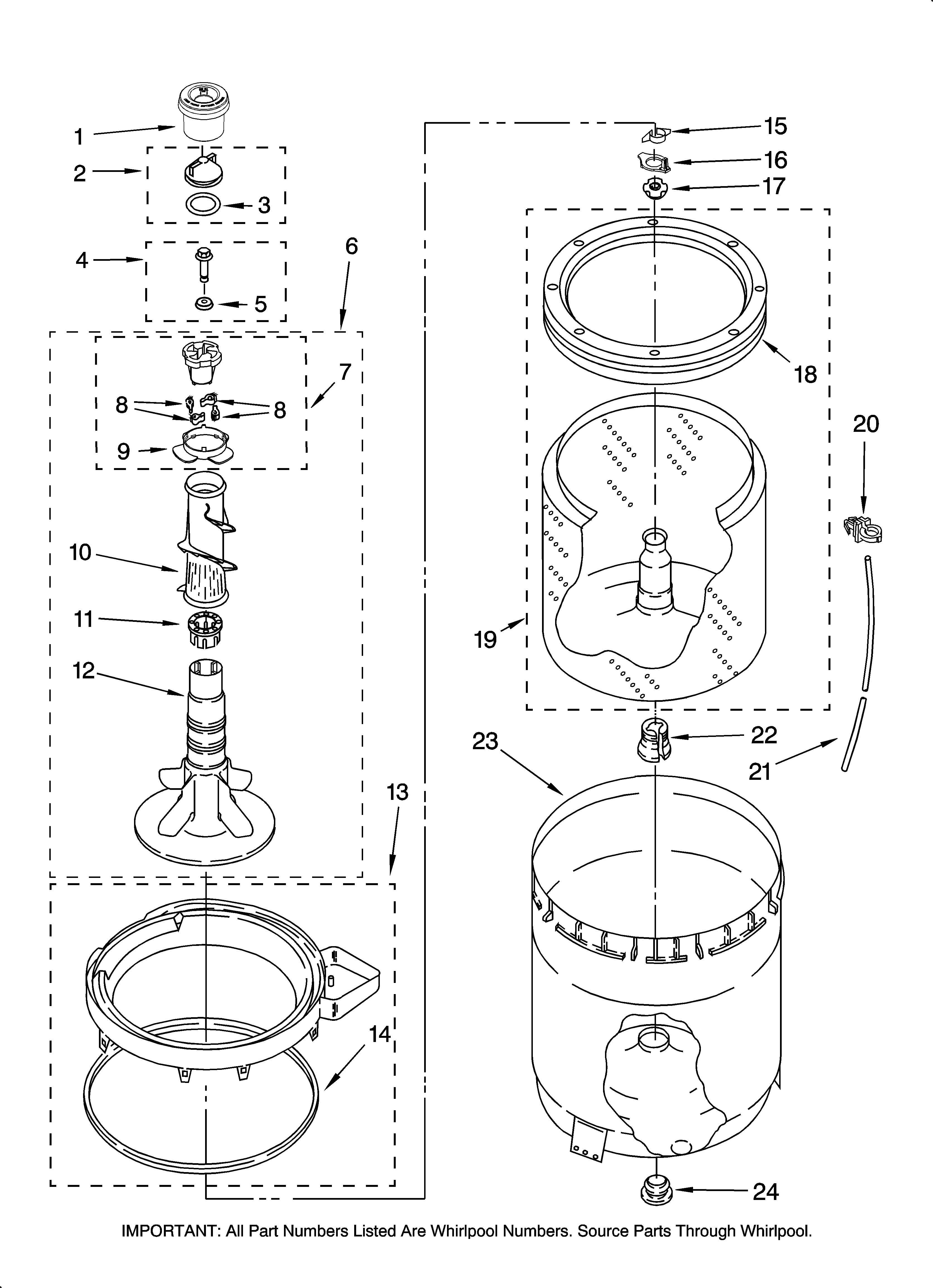 Agitator, basket and tub parts