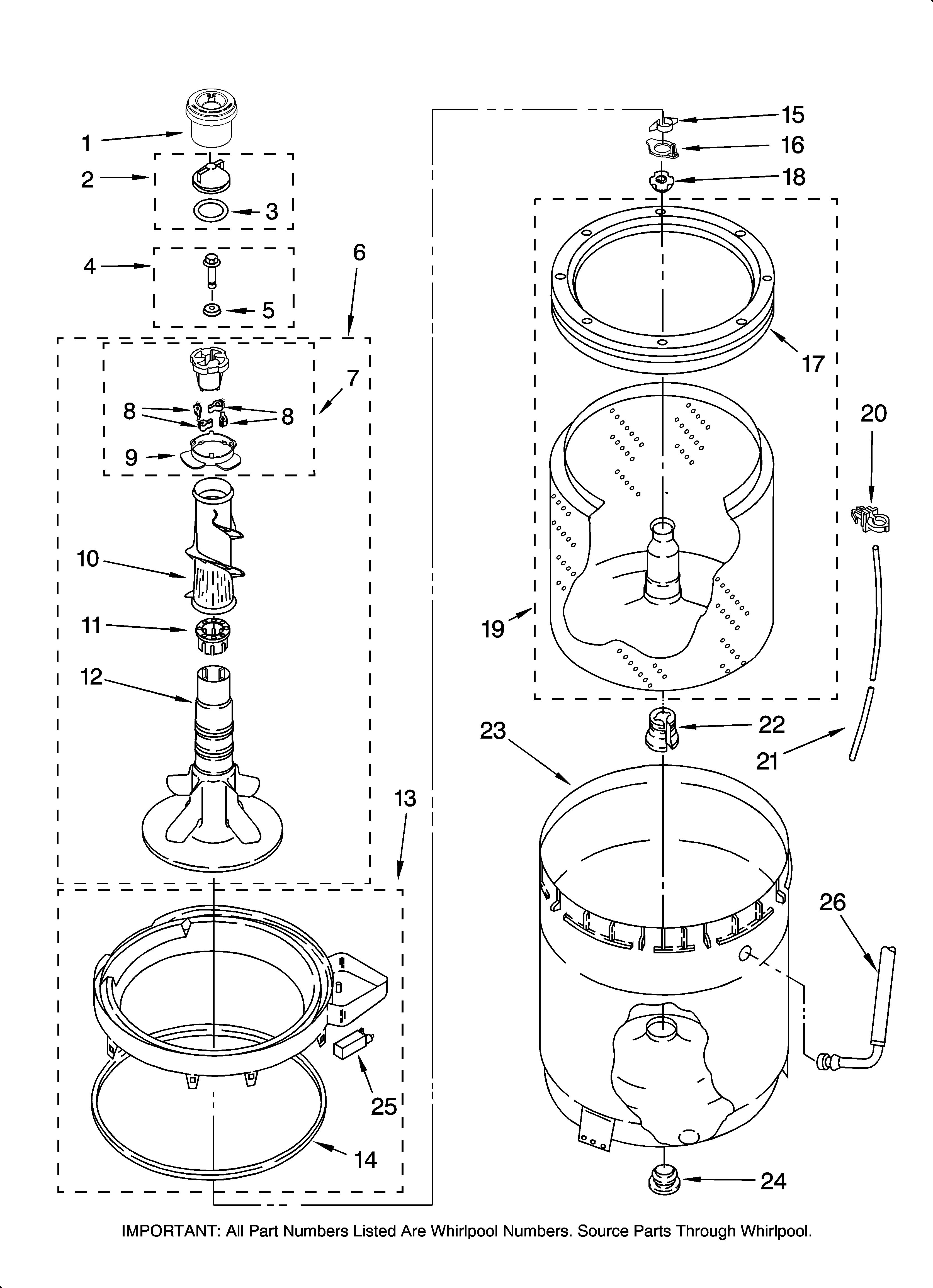 Agitator, basket and tub parts