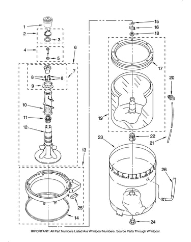 Agitator, basket and tub parts