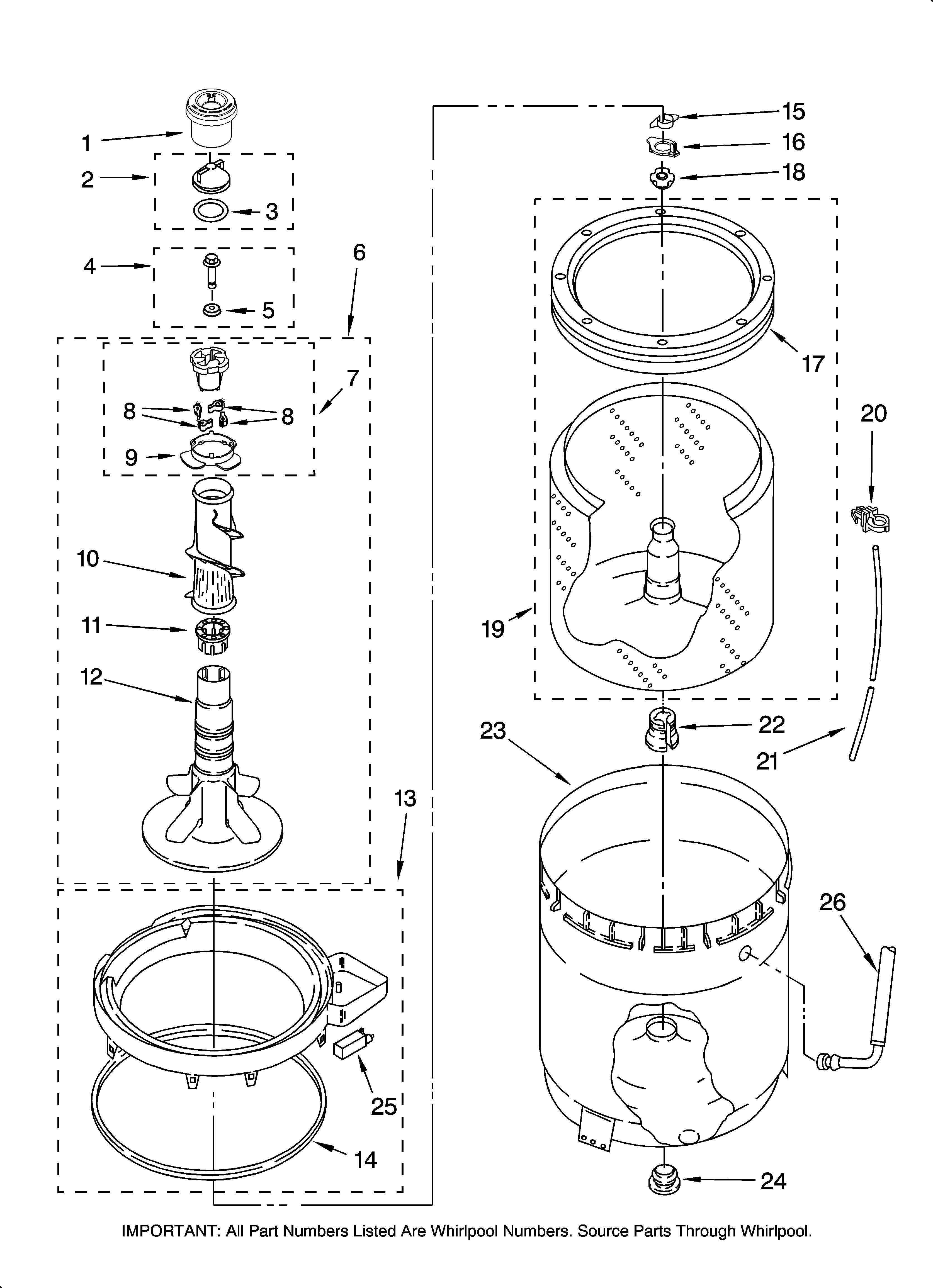 Agitator, basket and tub parts