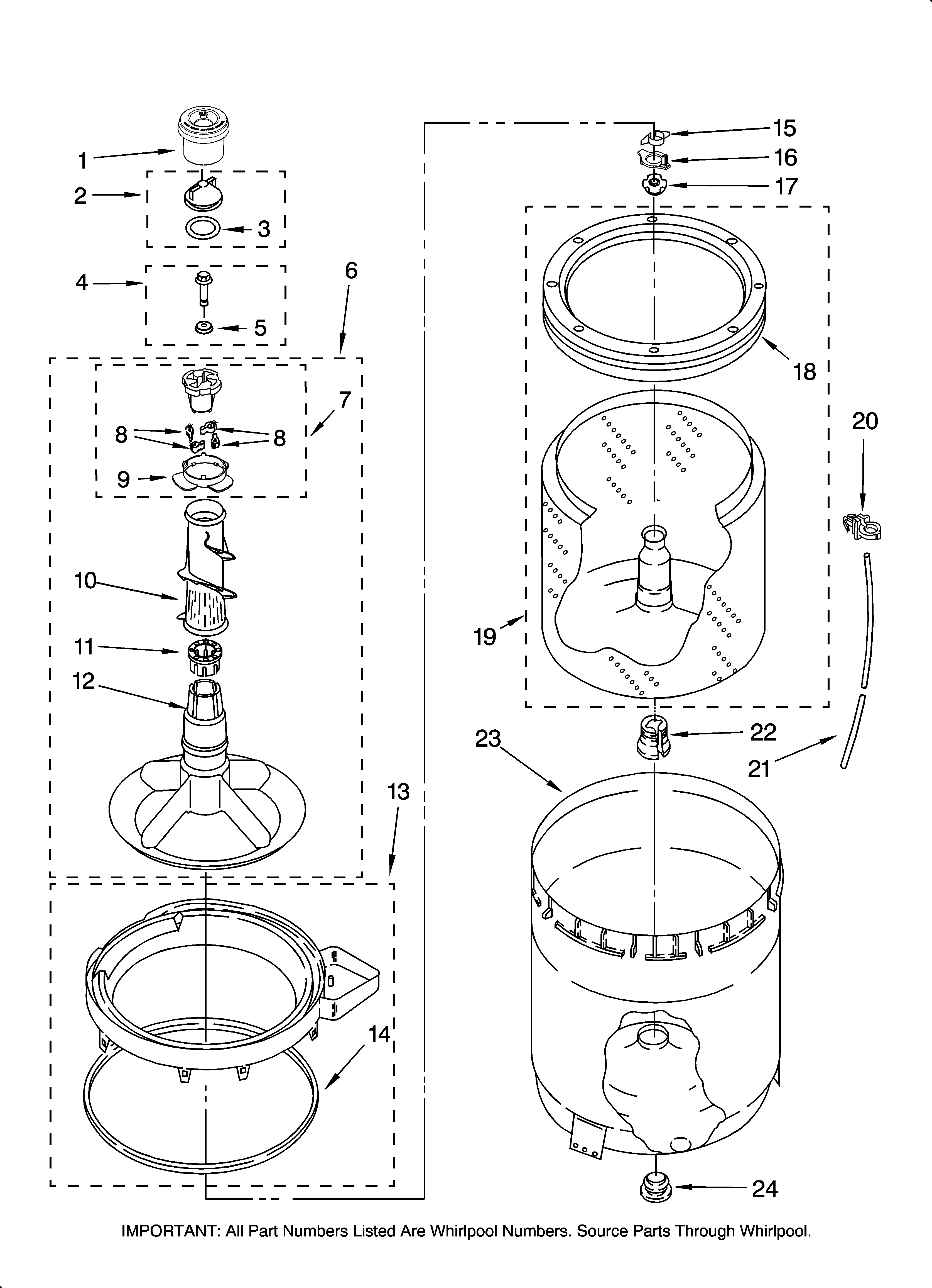 Agitator, basket and tub parts