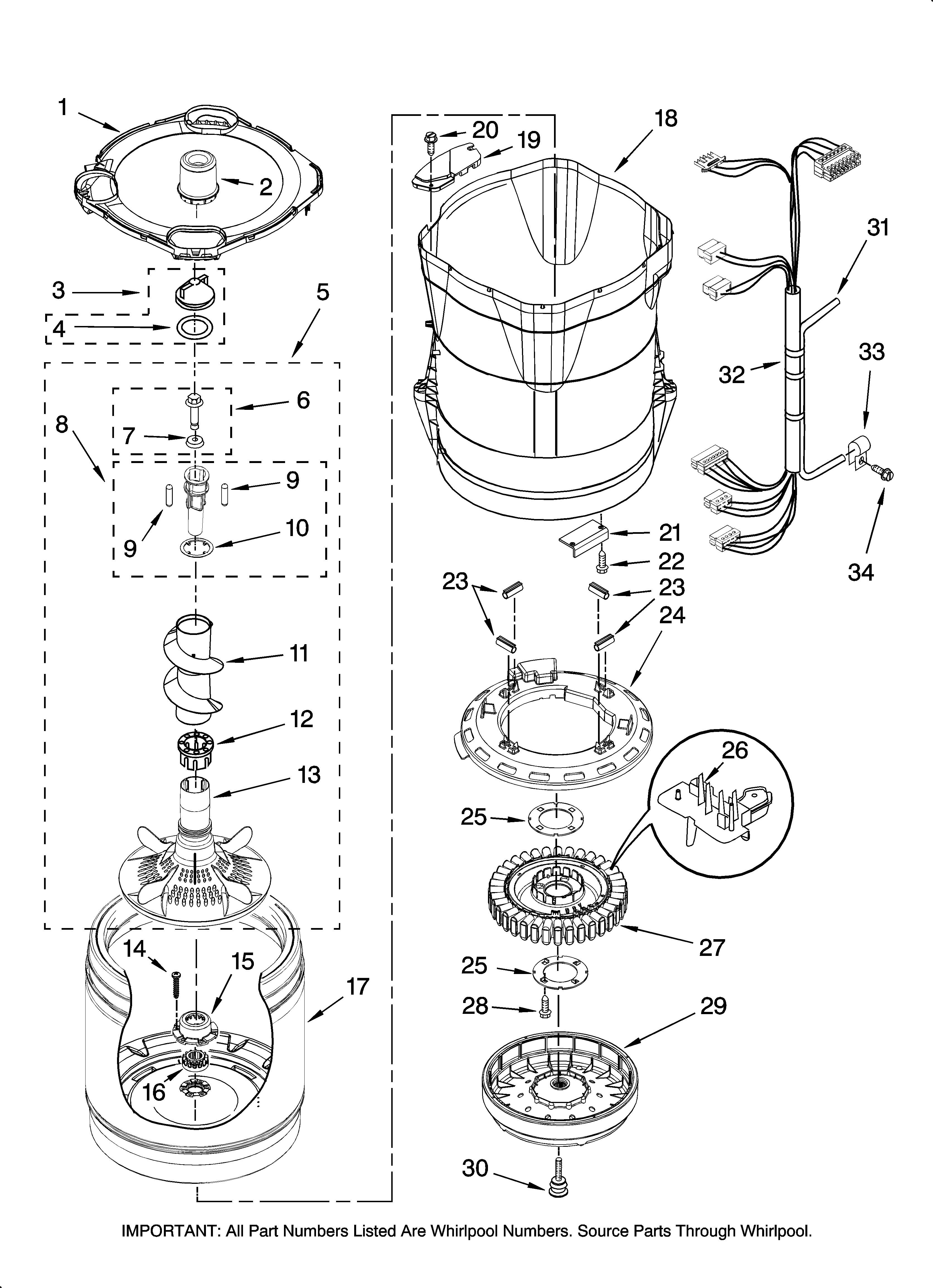 Motor, basket and tub parts