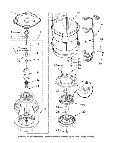 Motor, basket and tub parts