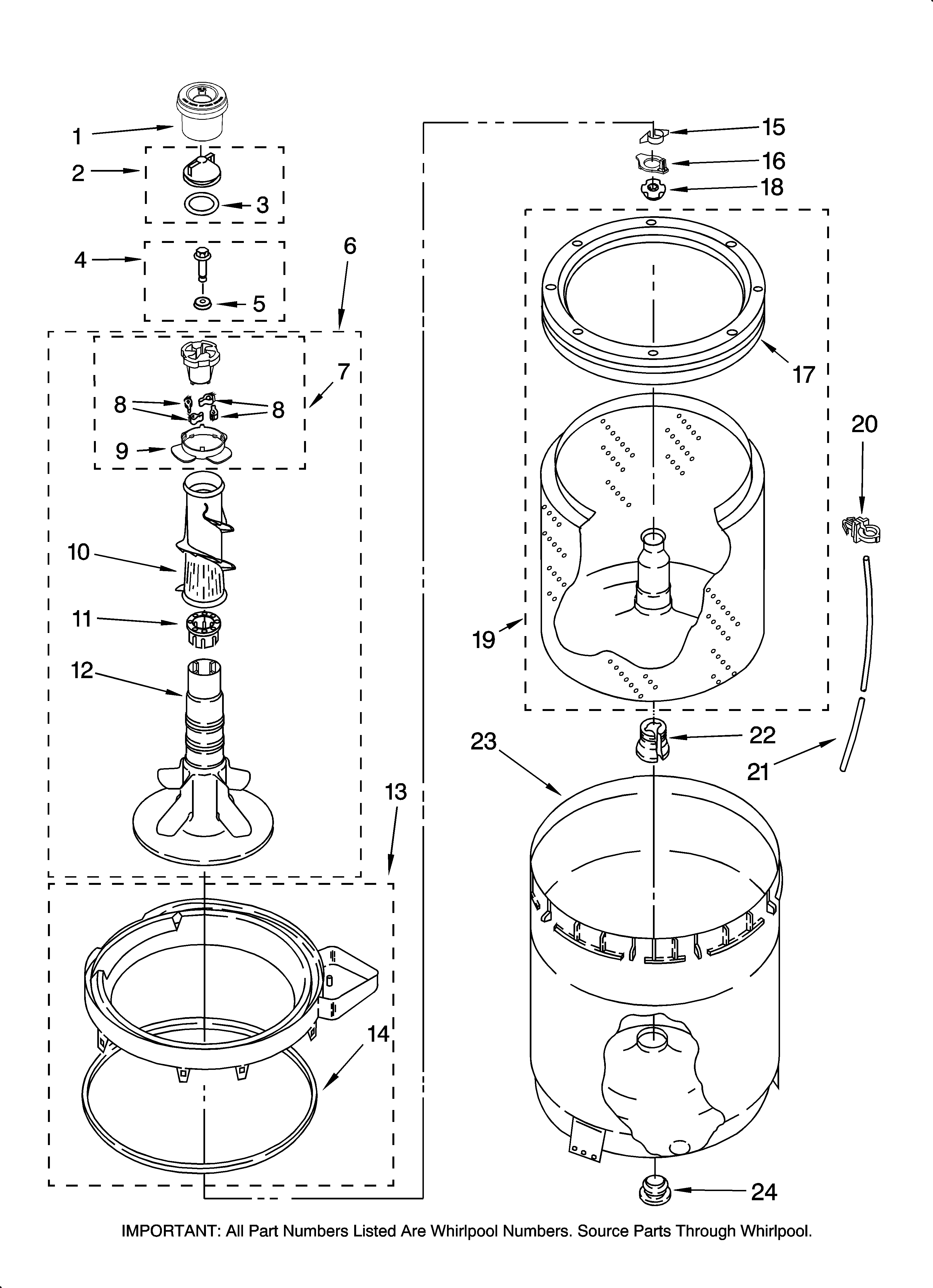 Agitator, basket and tub parts