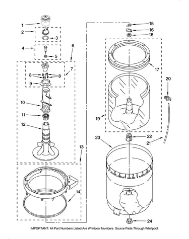 Agitator, basket and tub parts